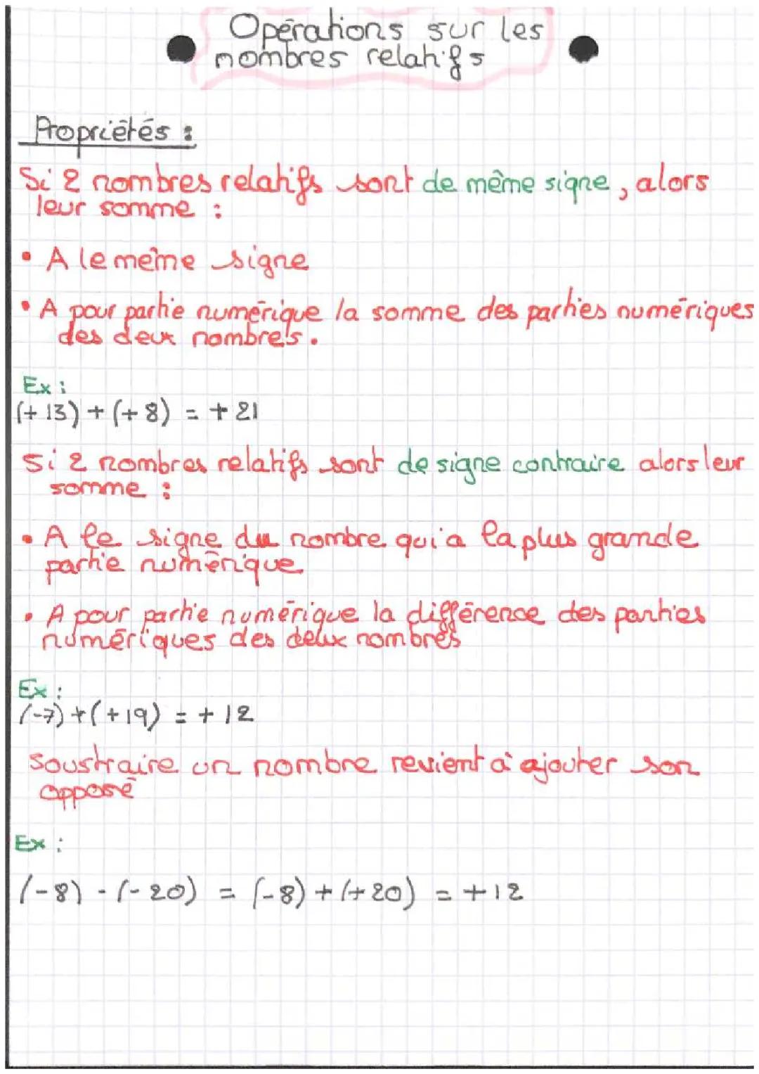 opérations sur les nombres relatifs 