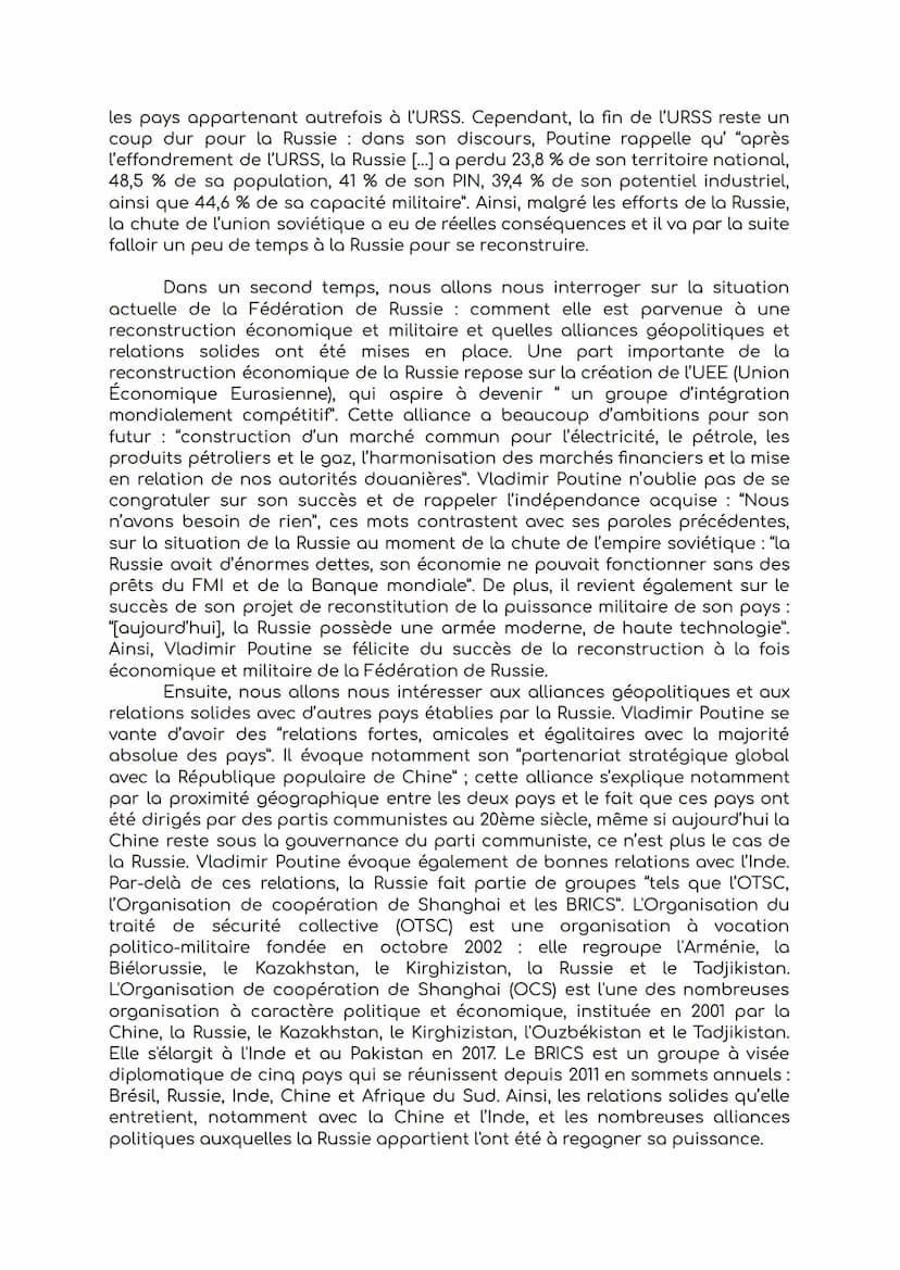 Clara FOURNIER 1ère3
HGGSP - commentaire de document
mai 2021
Ce document est un extrait d'un discours fait par Vladimir Poutine, le 1er
mar