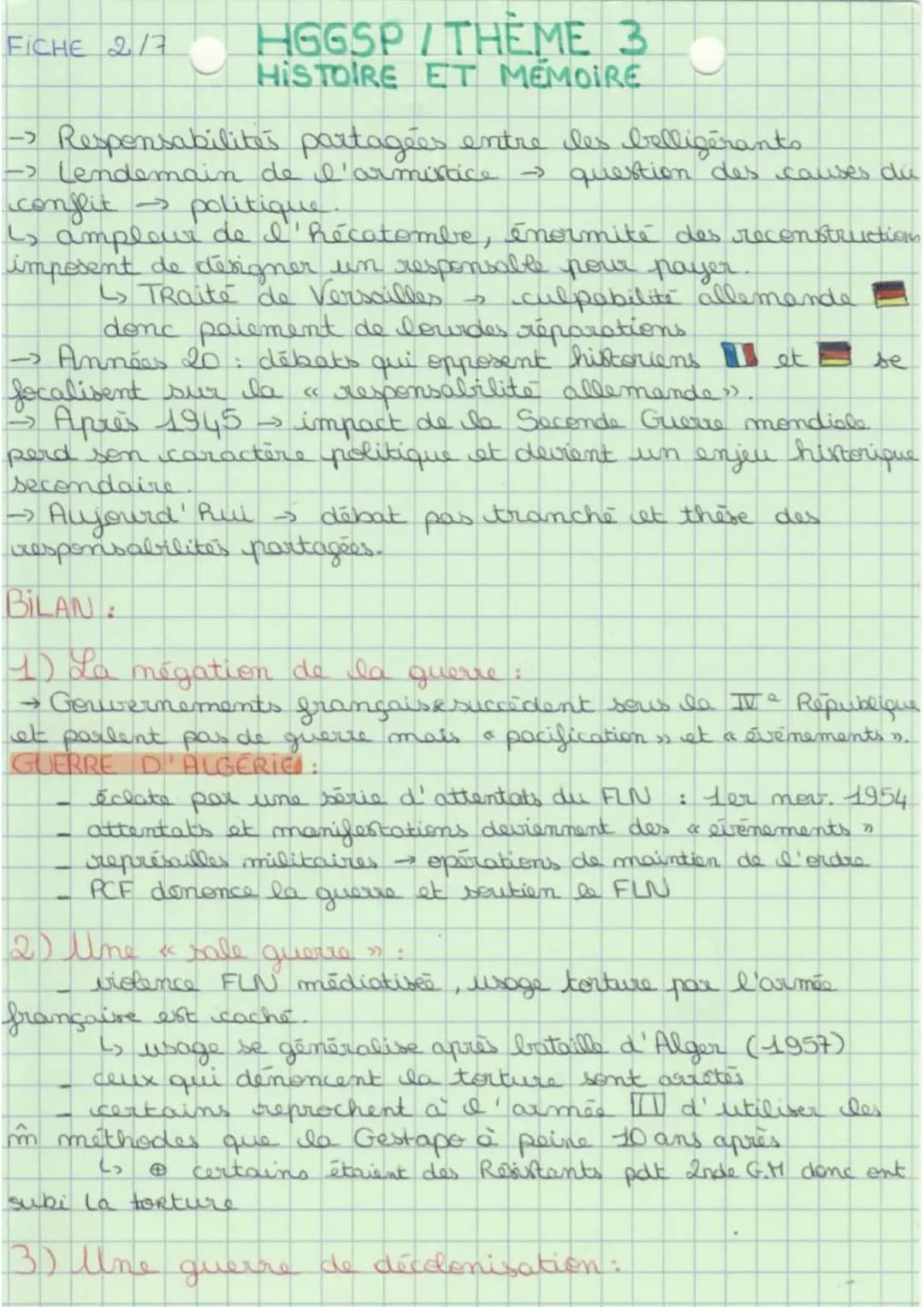 HGGSP THÈME
HISTOIRE ET MÉMOIRE
Objet introductig. Histoire et mémoire, histoire et
justice
FICHE A
Problématique : Quels rapports, la mémoi