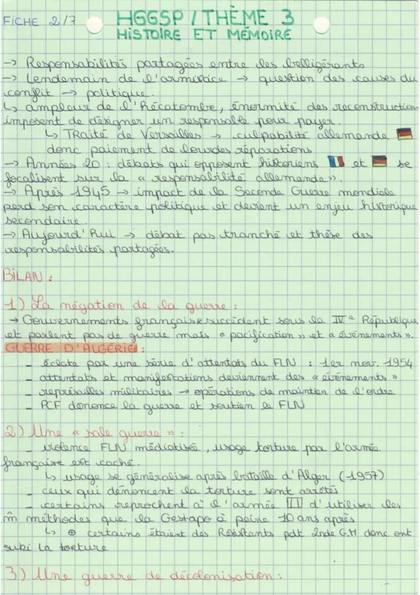 HGGSP THÈME
HISTOIRE ET MÉMOIRE
Objet introductig. Histoire et mémoire, histoire et
justice
FICHE A
Problématique : Quels rapports, la mémoi