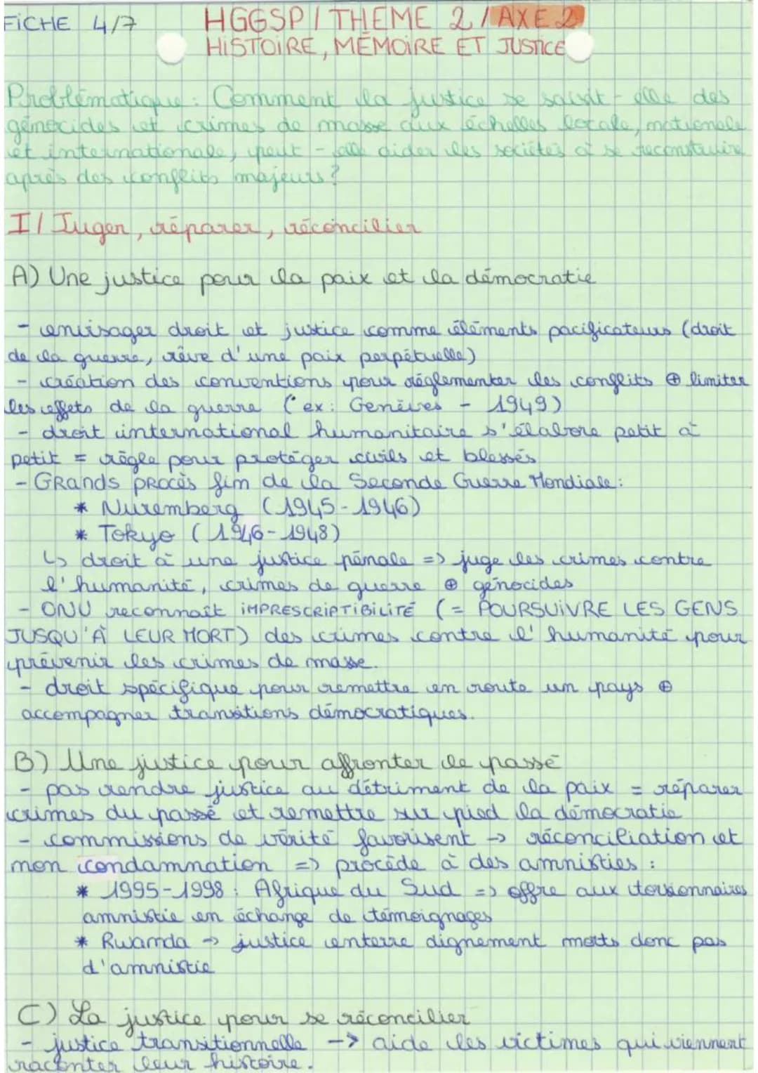 HGGSP THÈME
HISTOIRE ET MÉMOIRE
Objet introductig. Histoire et mémoire, histoire et
justice
FICHE A
Problématique : Quels rapports, la mémoi