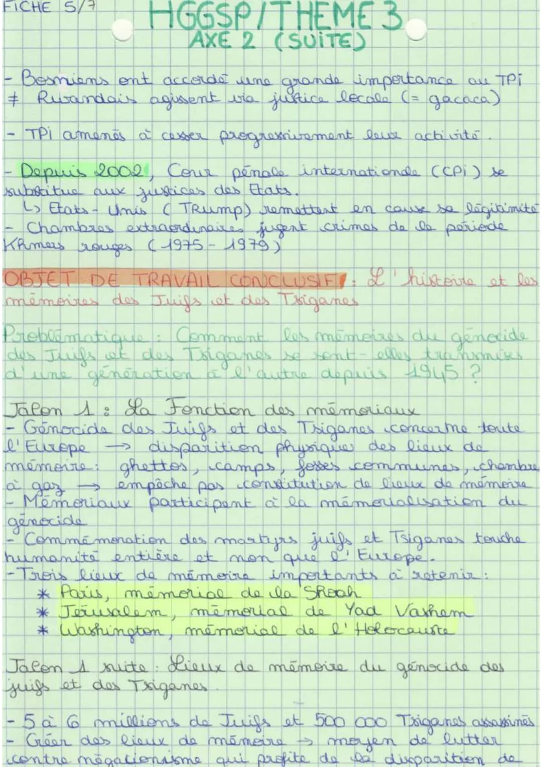 HGGSP THÈME
HISTOIRE ET MÉMOIRE
Objet introductig. Histoire et mémoire, histoire et
justice
FICHE A
Problématique : Quels rapports, la mémoi