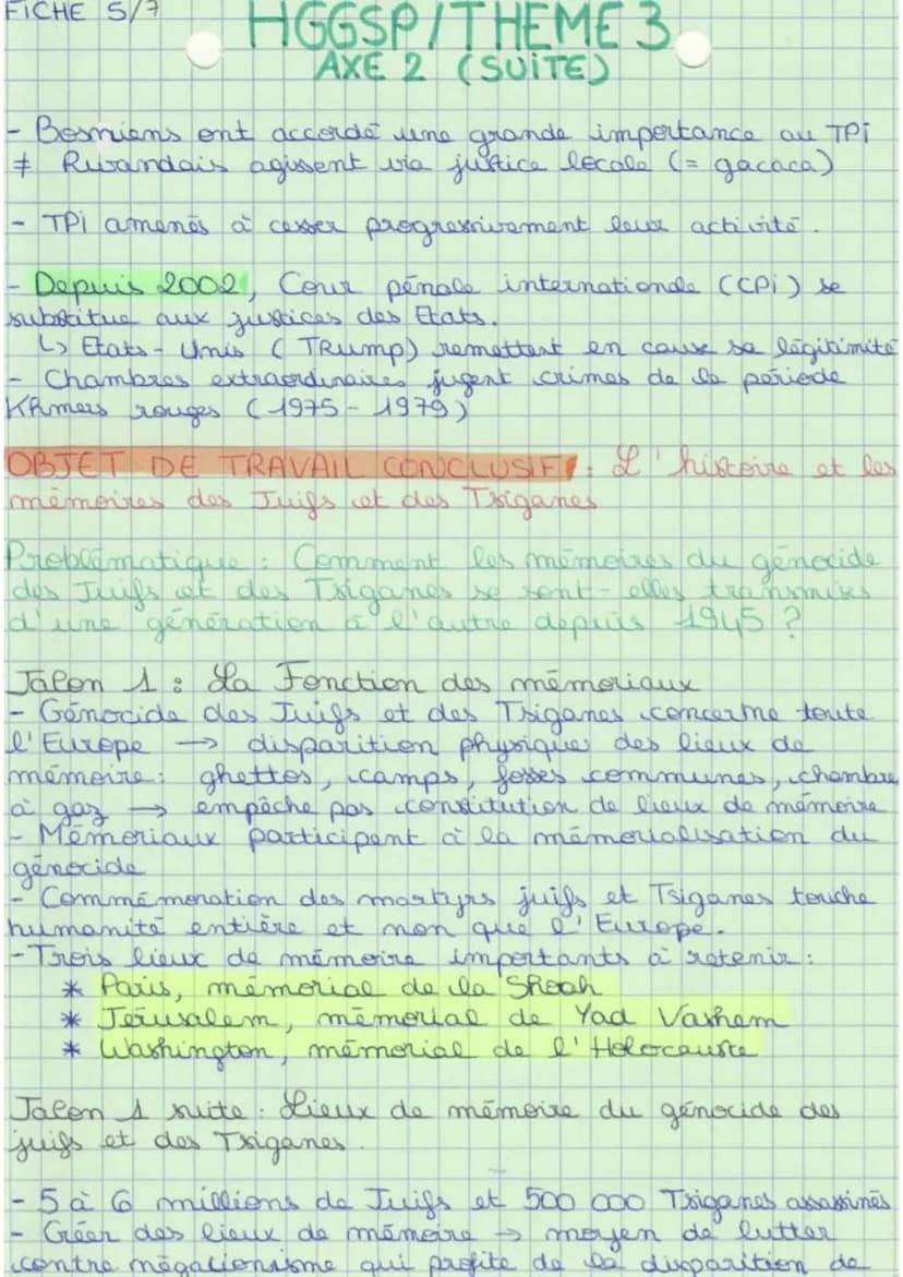 HGGSP THÈME
HISTOIRE ET MÉMOIRE
Objet introductig. Histoire et mémoire, histoire et
justice
FICHE A
Problématique : Quels rapports, la mémoi