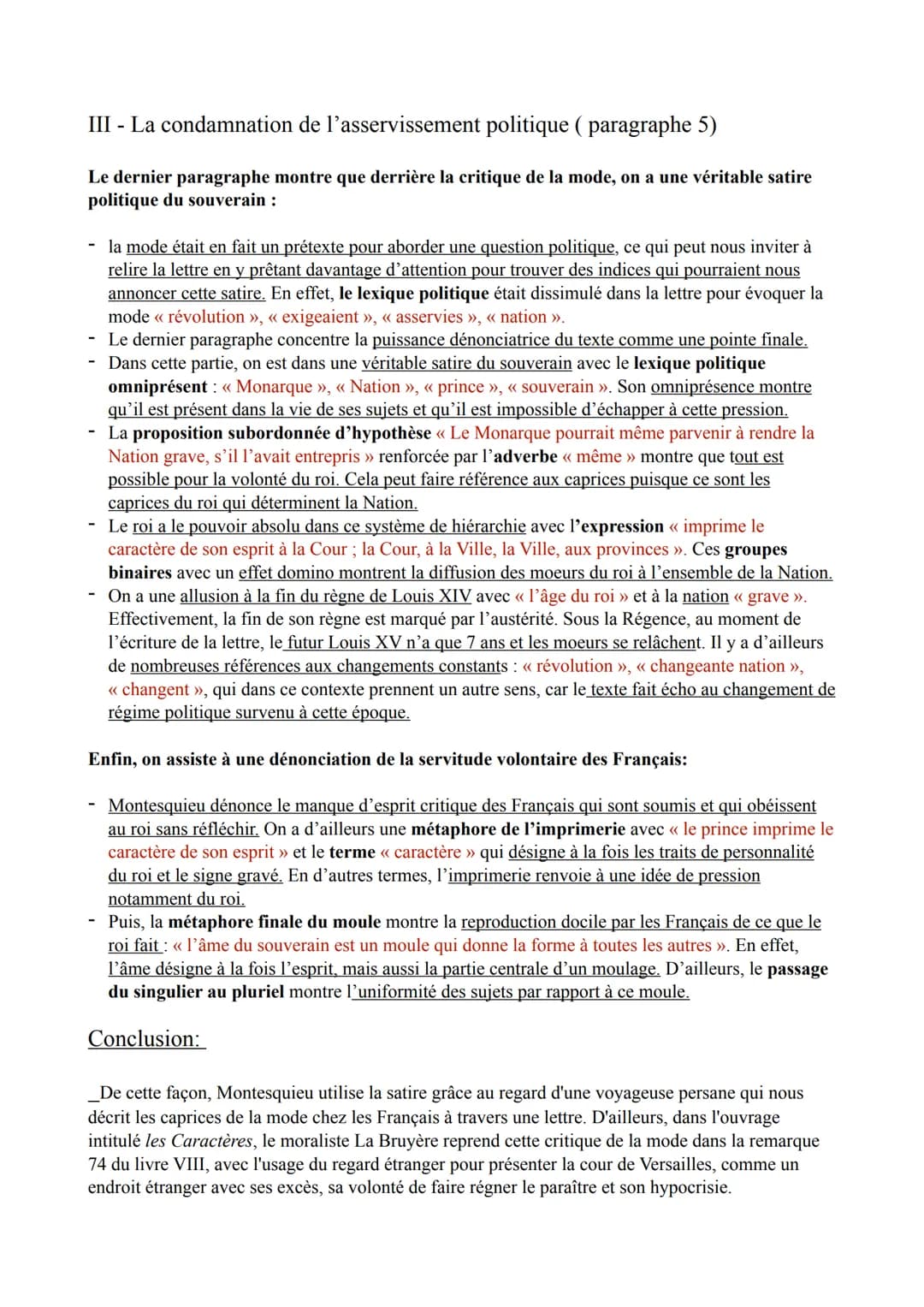 Introduction :
Texte 8 Lettres persanes,
lettre 99, 1721
Montesquieu est un philosophe des Lumières du XVIIIè siècle, connu en particulier p