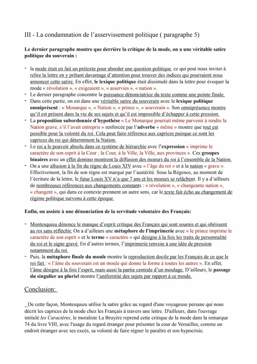 Introduction :
Texte 8 Lettres persanes,
lettre 99, 1721
Montesquieu est un philosophe des Lumières du XVIIIè siècle, connu en particulier p