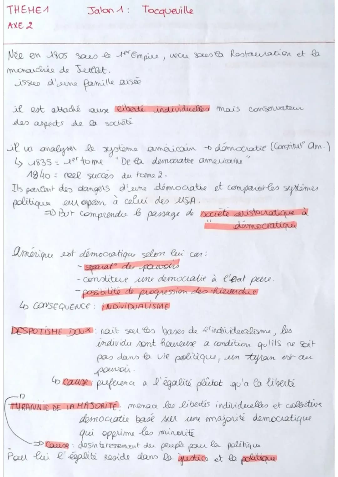 THEME 1
AXE 2
Jalan 1: Tocqueville
Née en 1805 saes le per Empire, vecu sous la Restauration et la
monarchée de Jetllet.
issue d'une famille