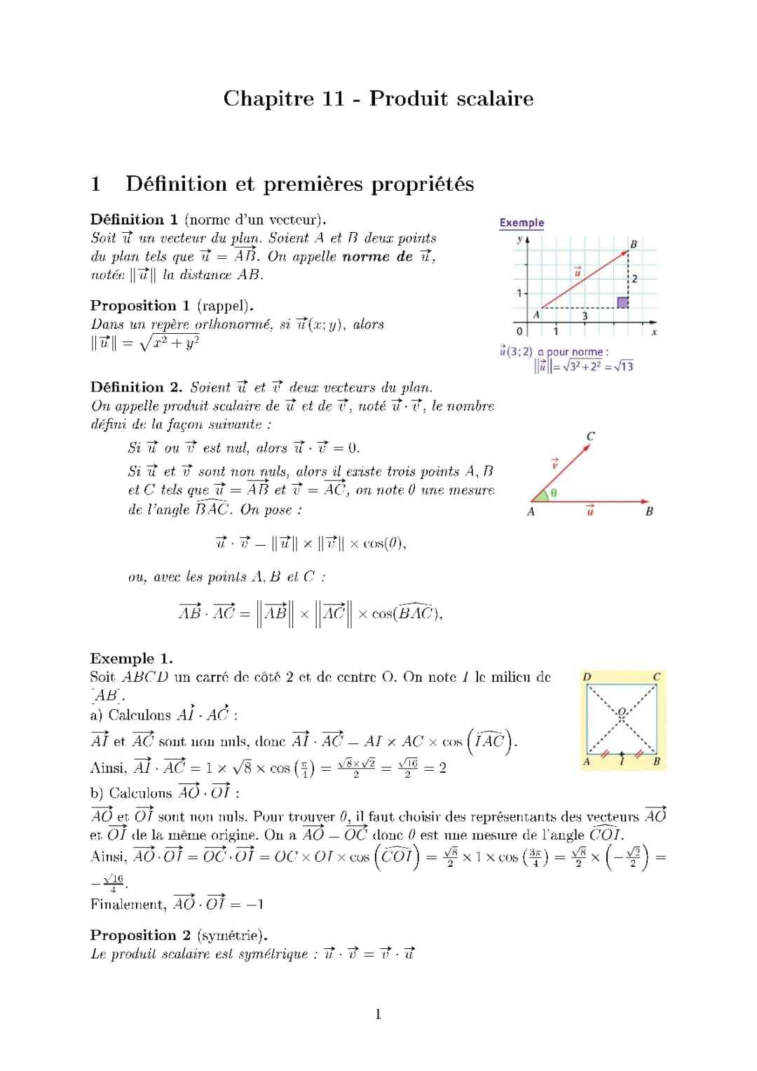 Fiche Produit Scalaire 1ère PDF: Cours, Exercices Corrigés et Propriétés