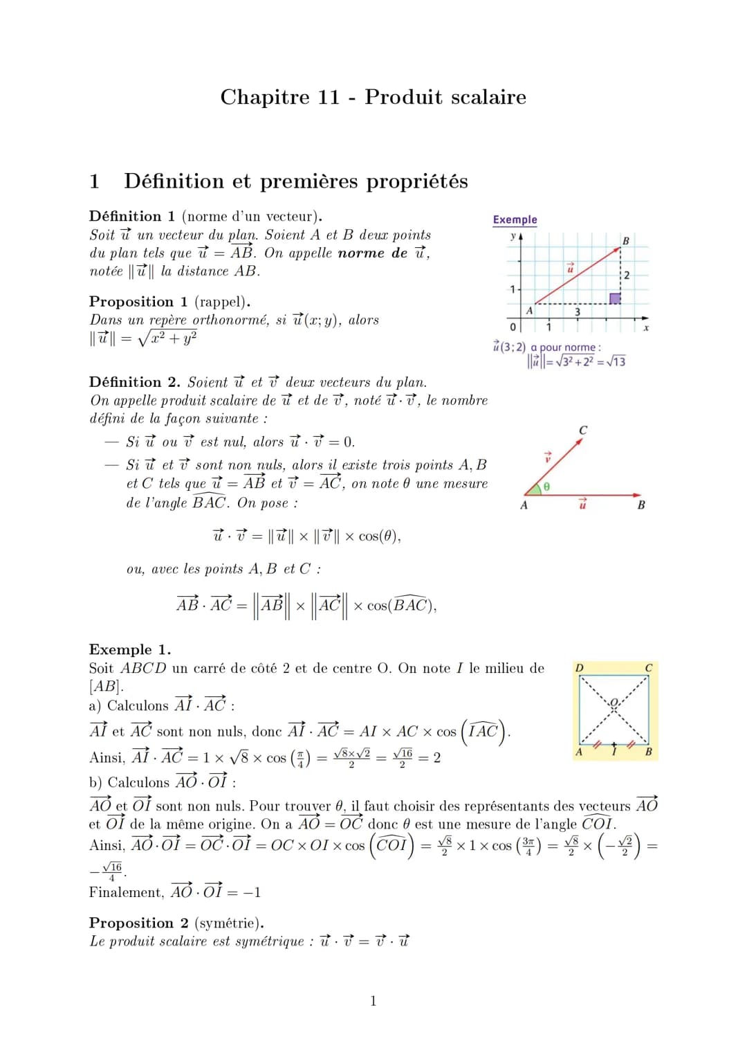 1 Définition et premières propriétés
Définition 1 (norme d'un vecteur).
Soit u un vecteur du plan. Soient A et B deux points
du plan tels qu