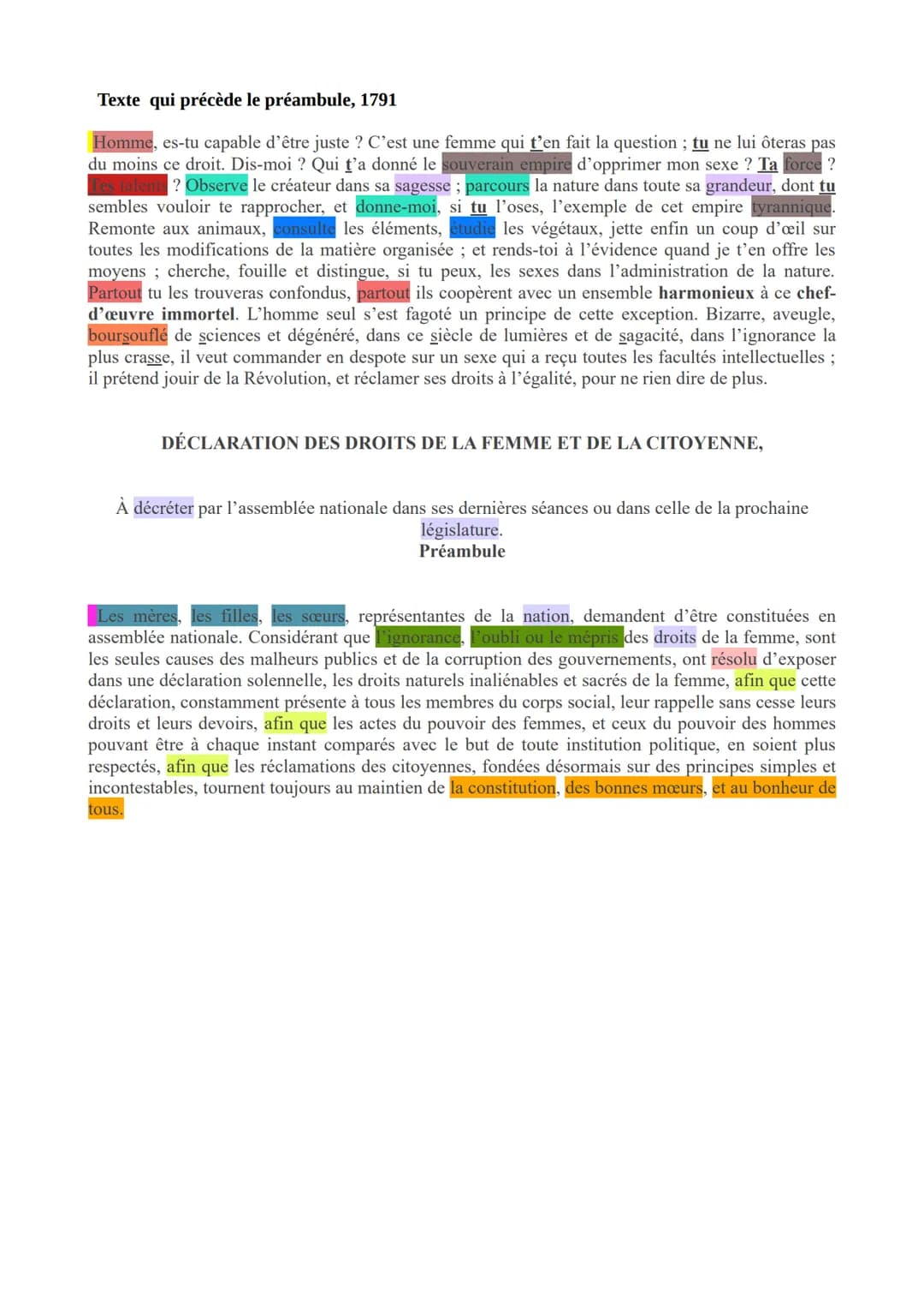 Lecture Linéaire Préambule Olympe De Gouges Explication simple: Analyse linéaire : Olympe de Gouges, Préambule