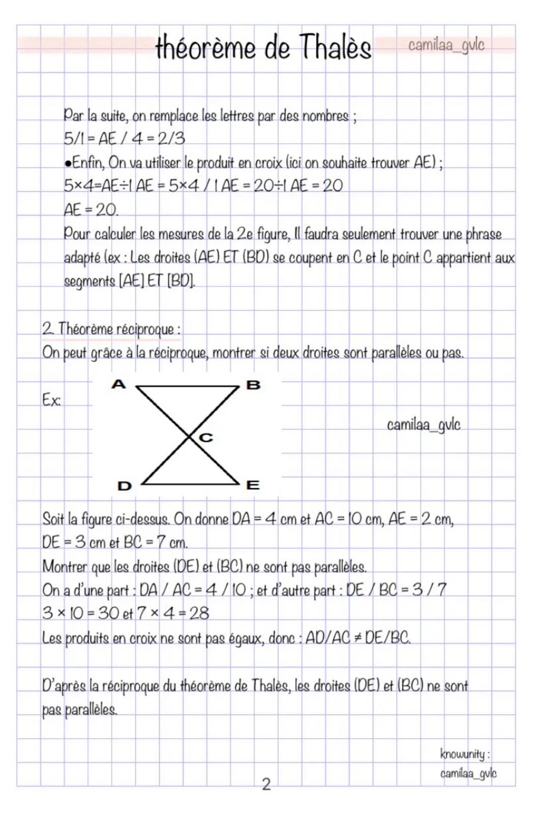 Théorème de Thalès Formule et Exercices Corrigés 3ème et 4ème