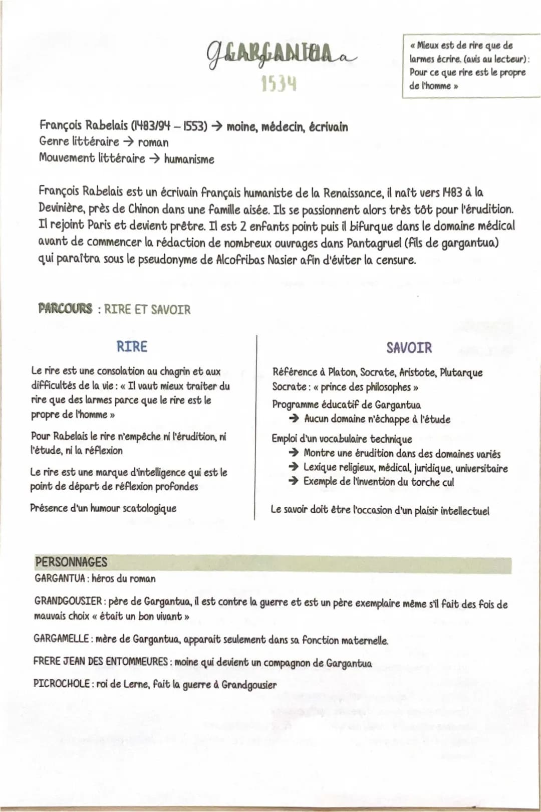 Gargantua au Bac de Français : Résumé, Citations et Analyse au Menu