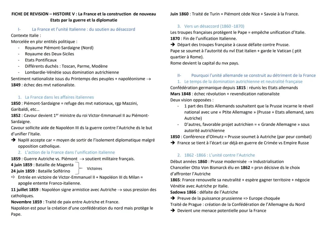 Histoire - La France et la construction de nouveau Etats par la guerre et la diplomatie