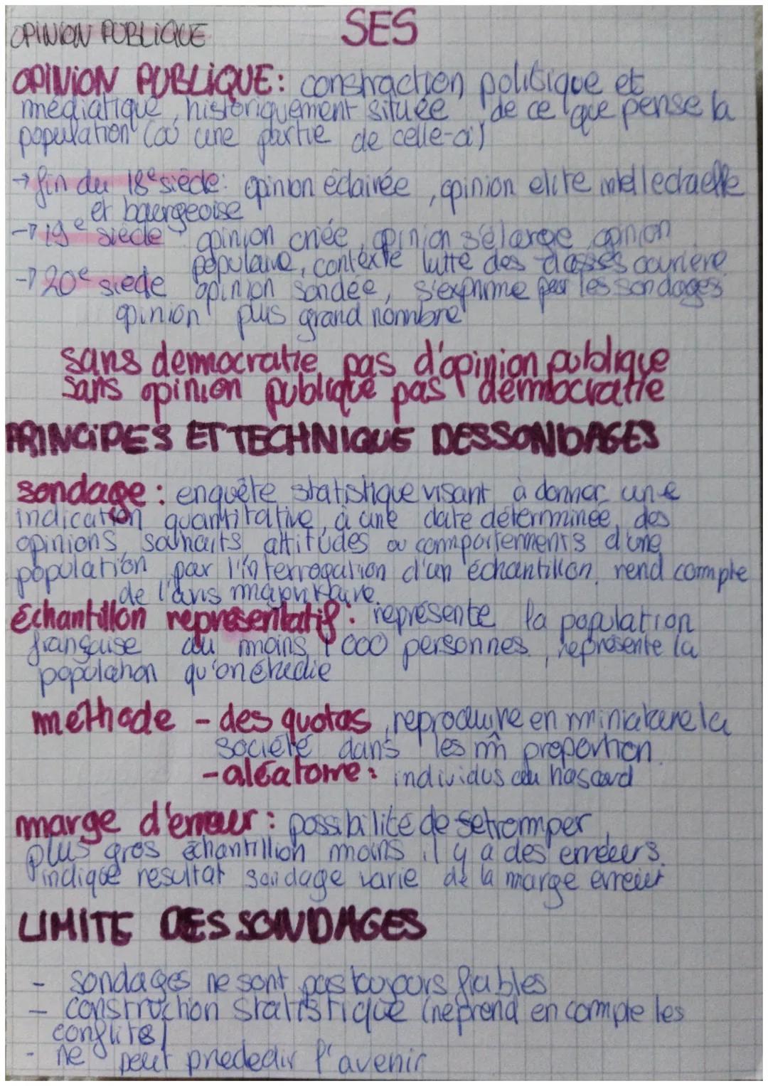 OPINION PUBLIQUE
SES
OPINION PUBLIQUE: constraction politique et
mediatique, historiquement située de ce que pense la
population cou une par