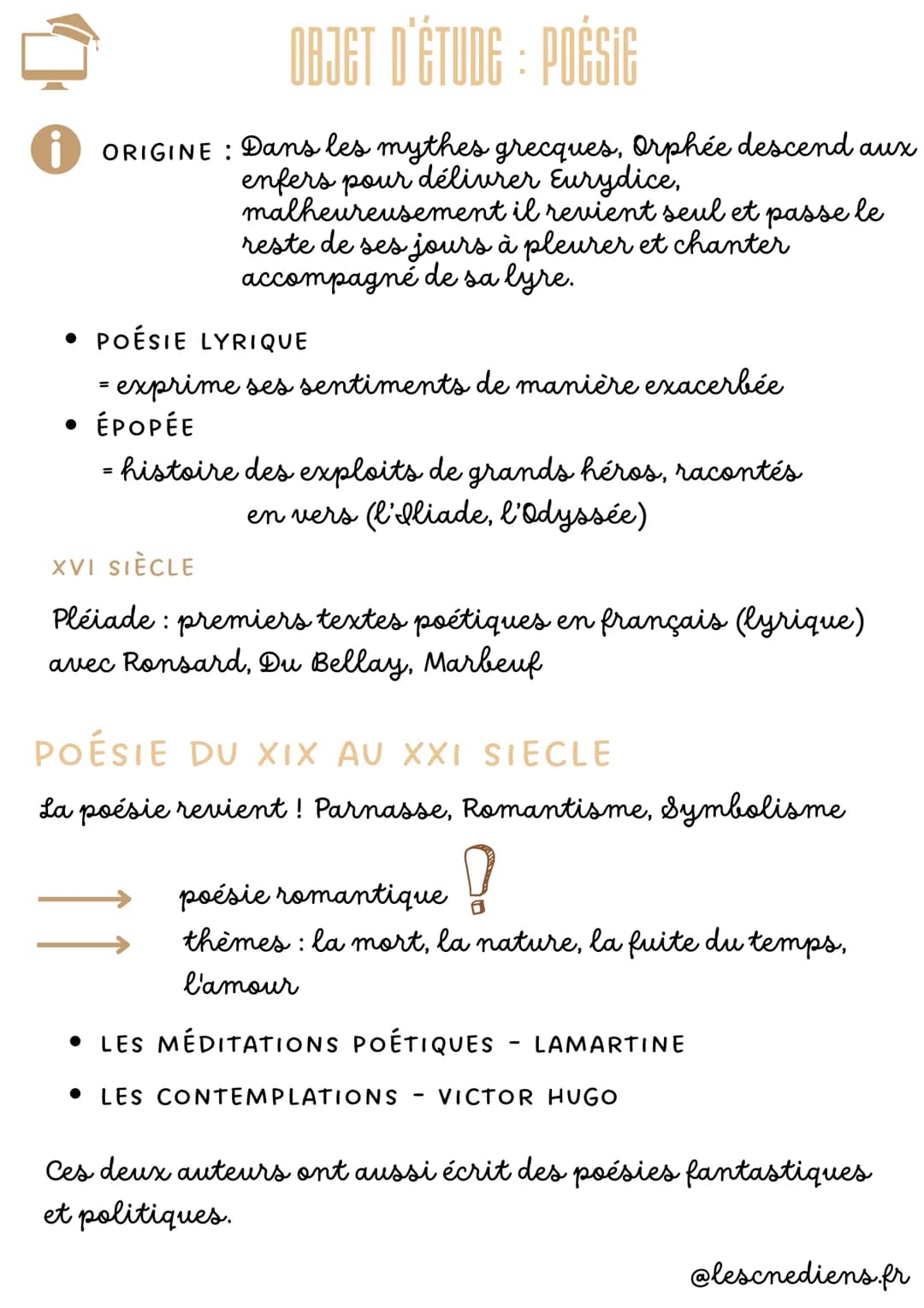 OBJET D'ÉTUDE : POÉSIG
ORIGINE Dans les mythes grecques, Orphée descend aux
enfers pour délivrer Eurydice,
malheureusement il revient seul e