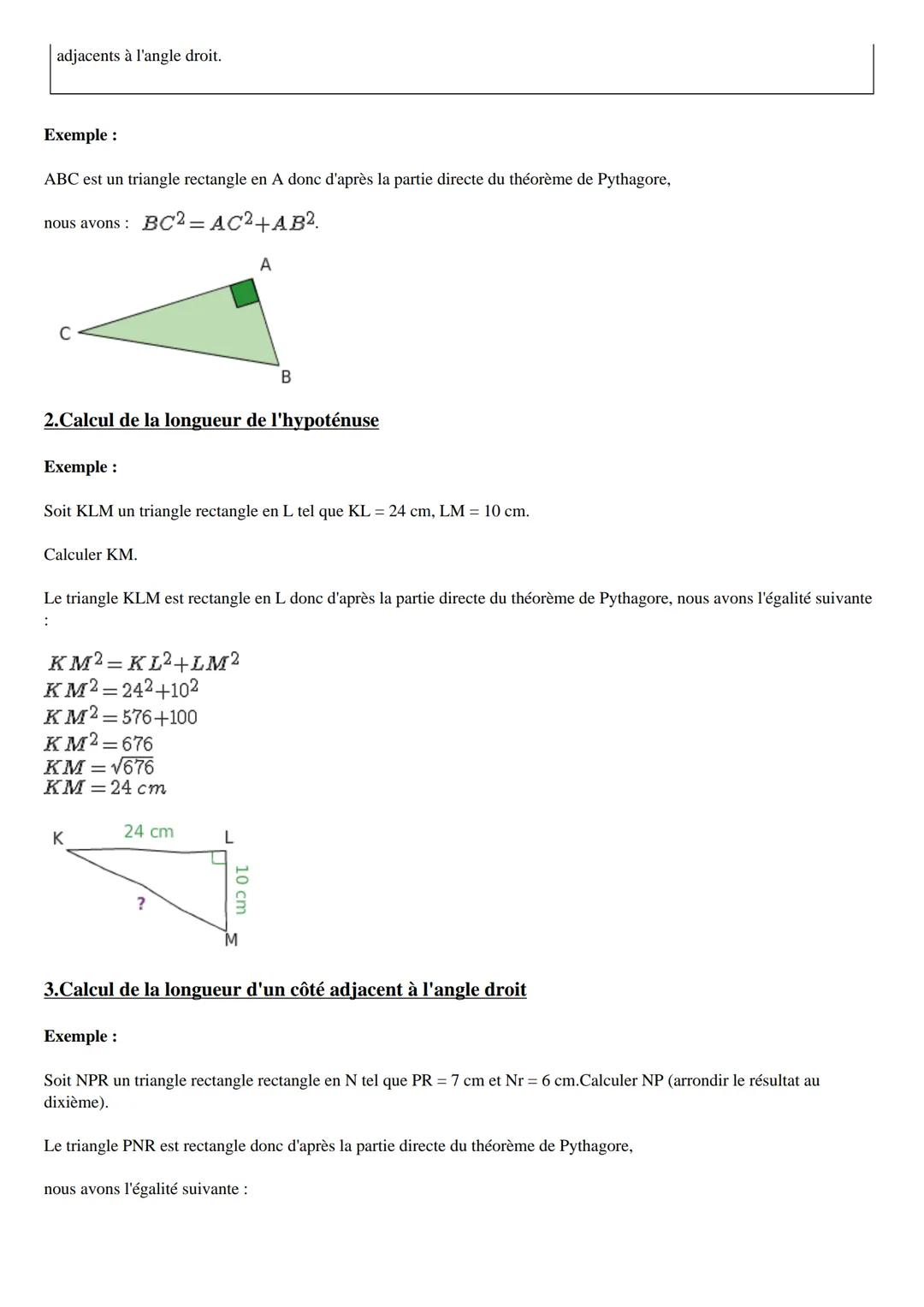 Cours maths quatrième (4ème)
MW
I.Vocabulaire du triangle rectangle
Définition:
Exemple:
E
Théorème de Pythagore : cours de maths en
4ème
• 