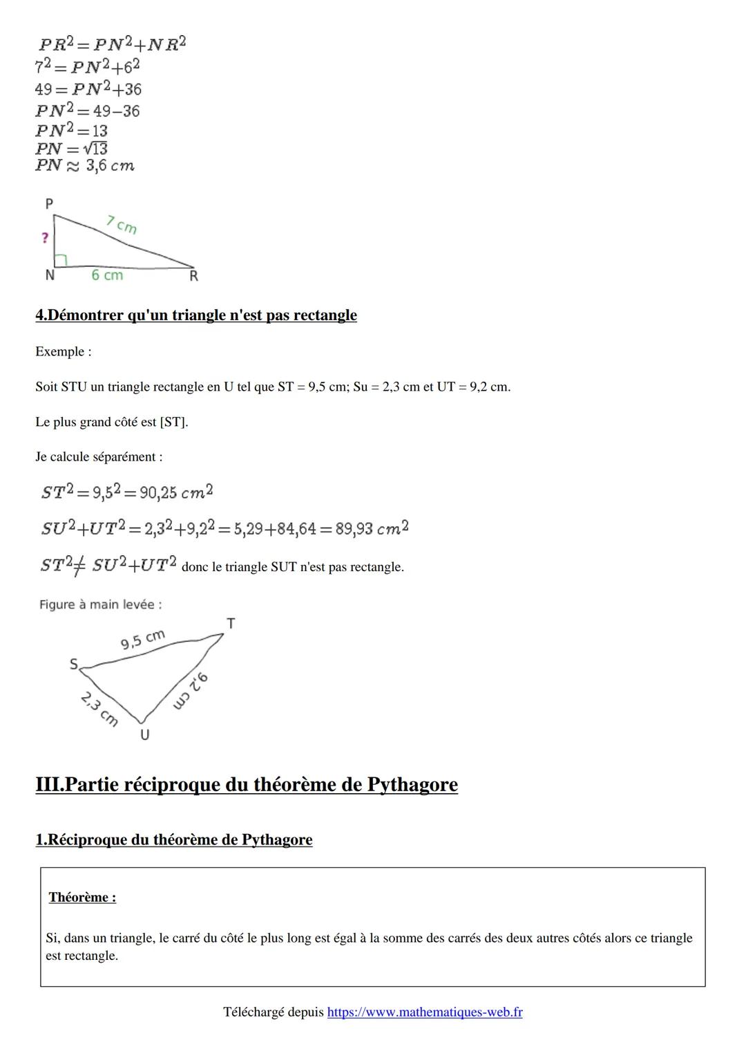 Cours maths quatrième (4ème)
MW
I.Vocabulaire du triangle rectangle
Définition:
Exemple:
E
Théorème de Pythagore : cours de maths en
4ème
• 