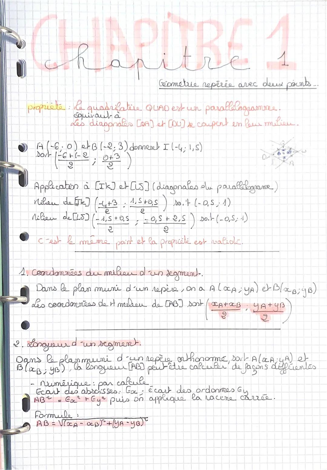 CHIARIRE 1
Géométrie repérée avec deux points.
propriete: de quadrifative QUAD est un parallelogramme.
équivaut à
Les diagonales [DA] et [DU