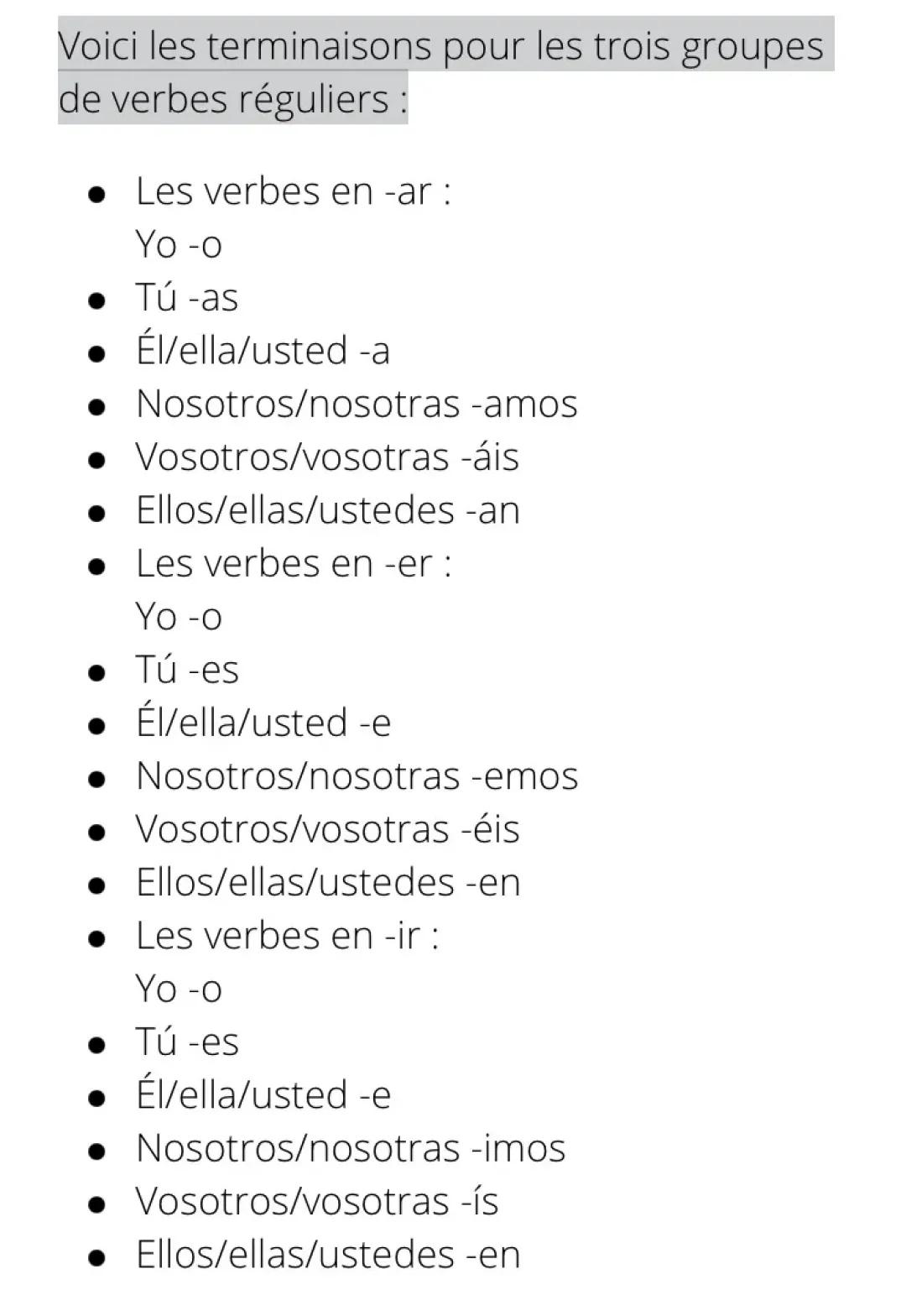 Présent en Espagnol  