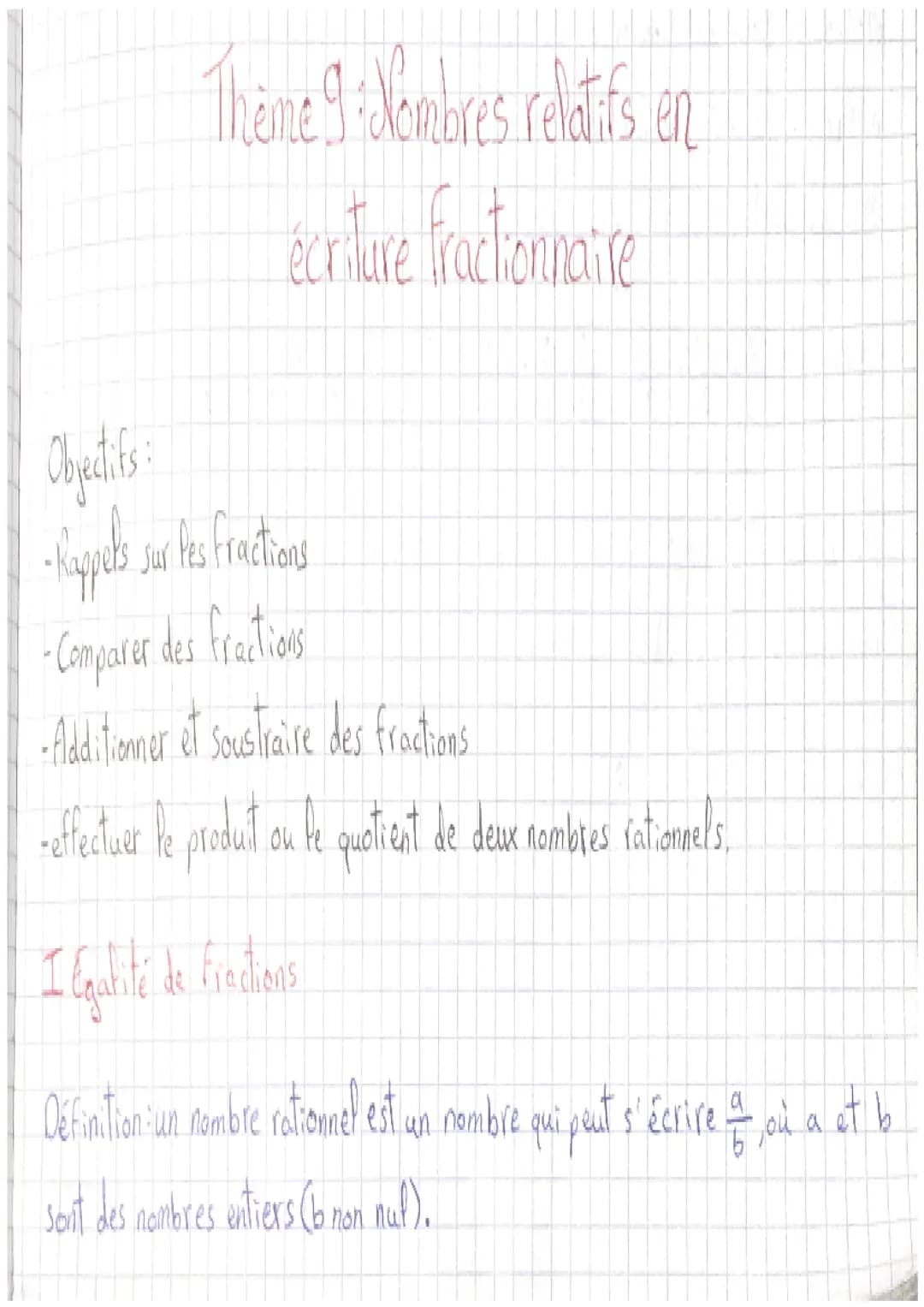 Theme 9 + Nombres relatifs en
écriture fractionnaire
Objectifs :
-Kappeds sur les fractions
- Comparar des fractions.
- Additionner et soust