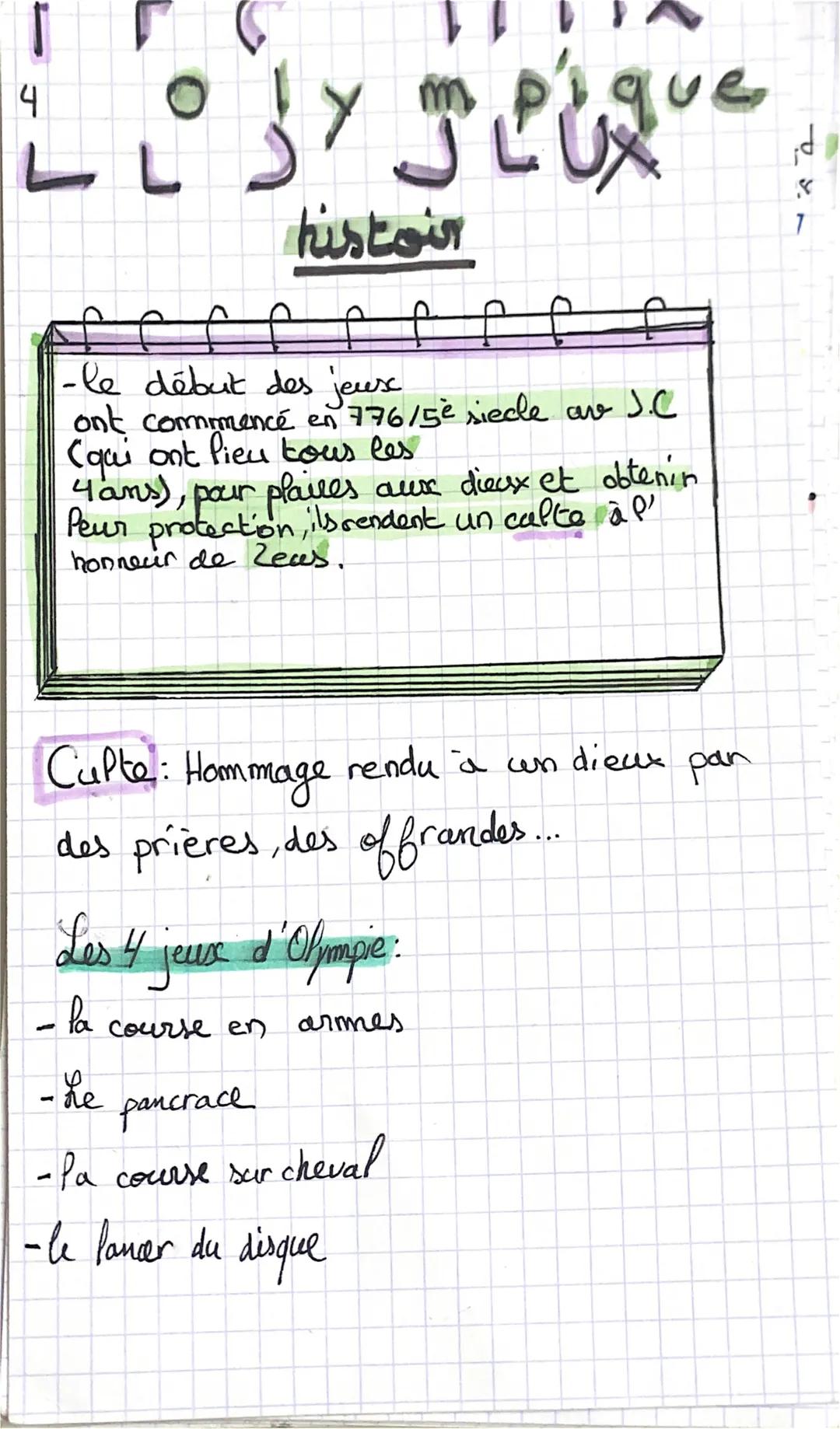 4

ympique

histoir
-le début des jeux
ont commencé en 776/5e siecle av J.C
(qui ont lieu tous les
4ans), pour plaires aux dieux et obtenin
