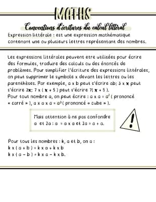 Know Conventions d’écritures du calcul littéral thumbnail