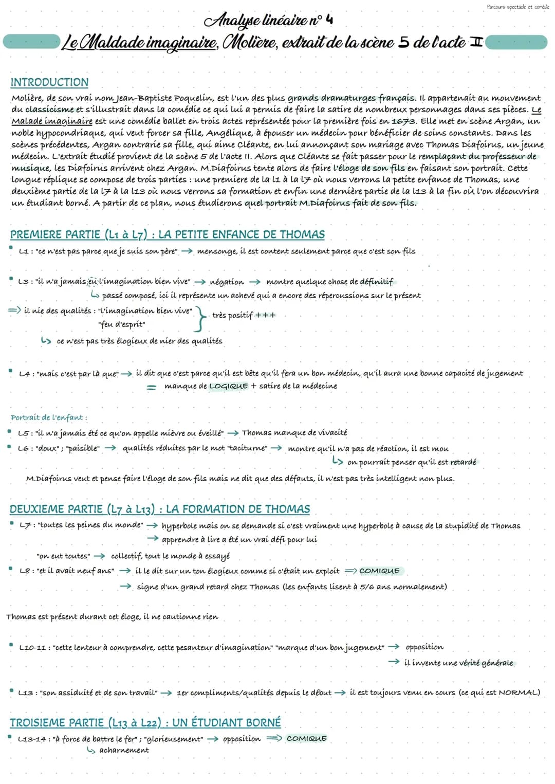 Analyse linéaire Le Malade Imaginaire, Molière scène 5 acte II