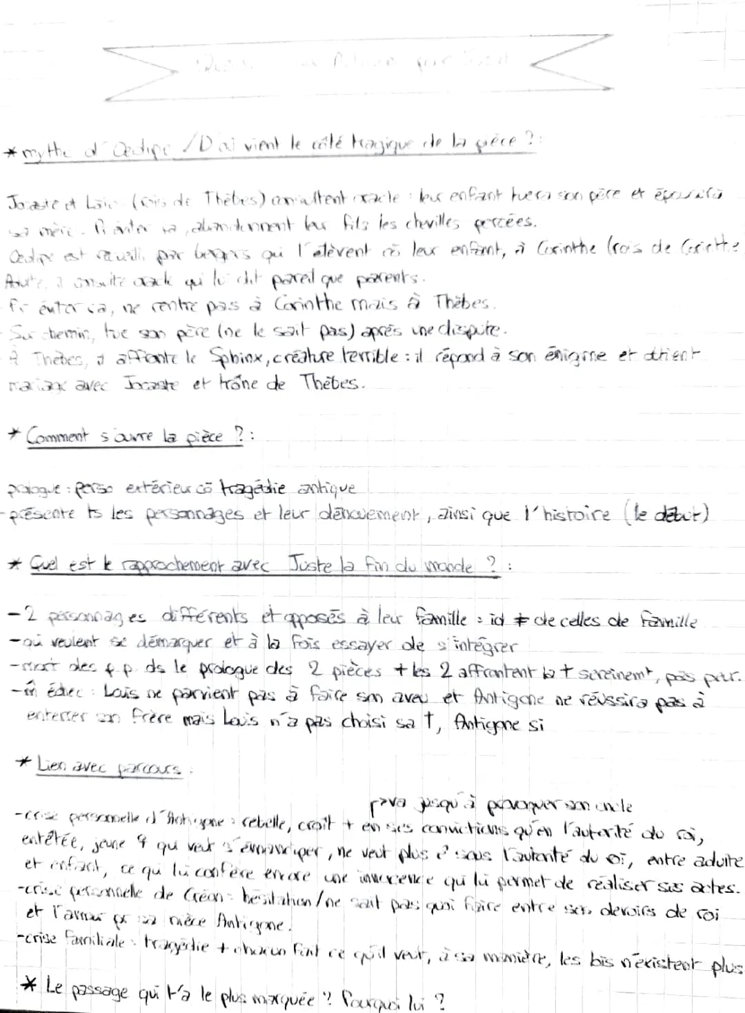 Questions bac français : Antigone - Analyse, résumés et séquences
