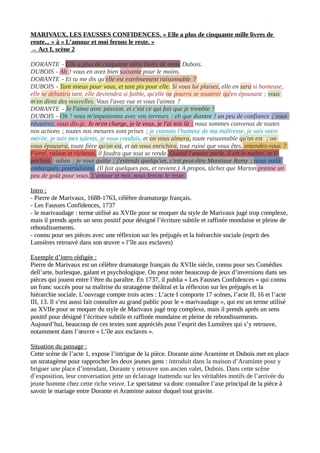 MARIVAUX, LES FAUSSES CONFIDENCES. « Elle a plus de cinquante mille livres de
rente... » à « L'amour et moi ferons le reste. >>
→ Act I, scè