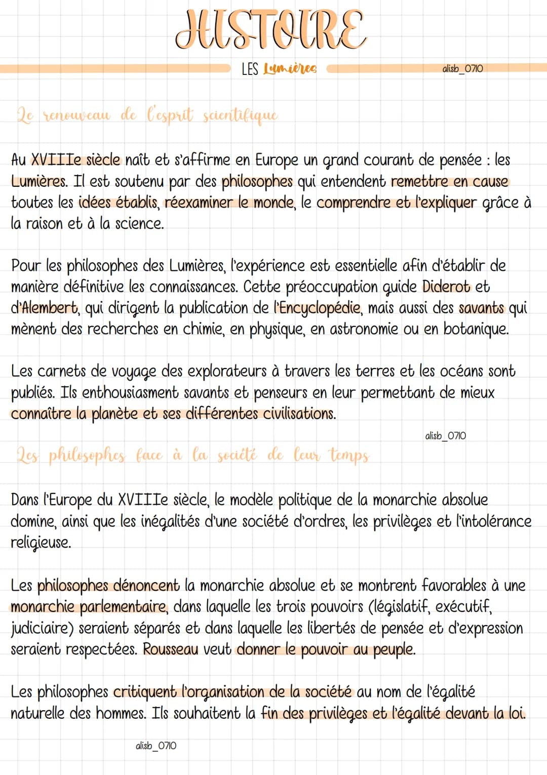 JUSTOIRE
LES Lumières
alisb_0710
Le renouveau de l'esprit scientifique
Au XVIIIe siècle naît et s'affirme en Europe un grand courant de pens