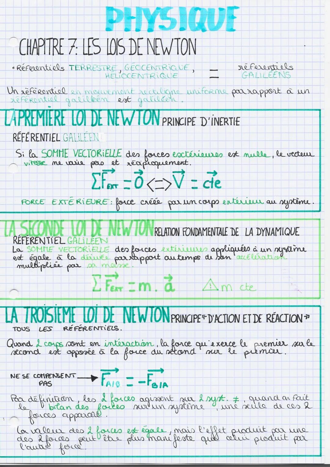 PHYSIQUE
CHAPITRE 7: LES LOIS DE NEWTON
Referentiels TERRESTRE, GEOCENTRIQUE,
HELIOCENTRIQUE
Un référentiel en mouvement rectiligne uniforme