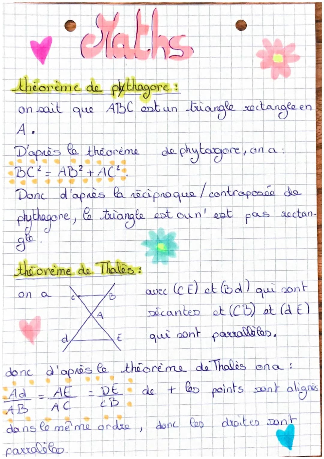 • Maths
théorème de plythagore:
on sait
que
ABC est un triangle rectangle en
A.
D'après le théorème de phytorgore,
BC² = AB² + AC²
an a
Donc