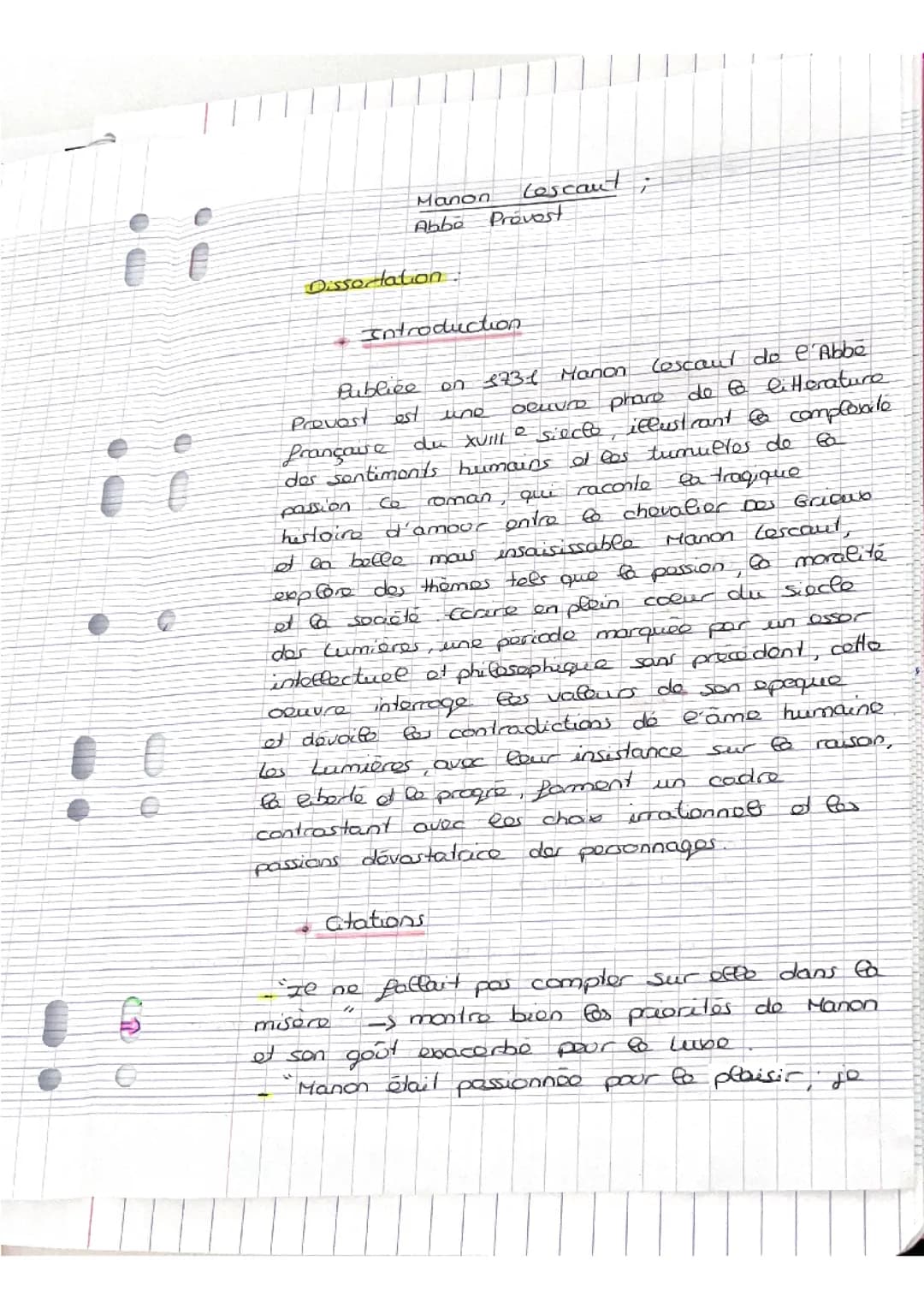 Dissertation Manon Lescaut 