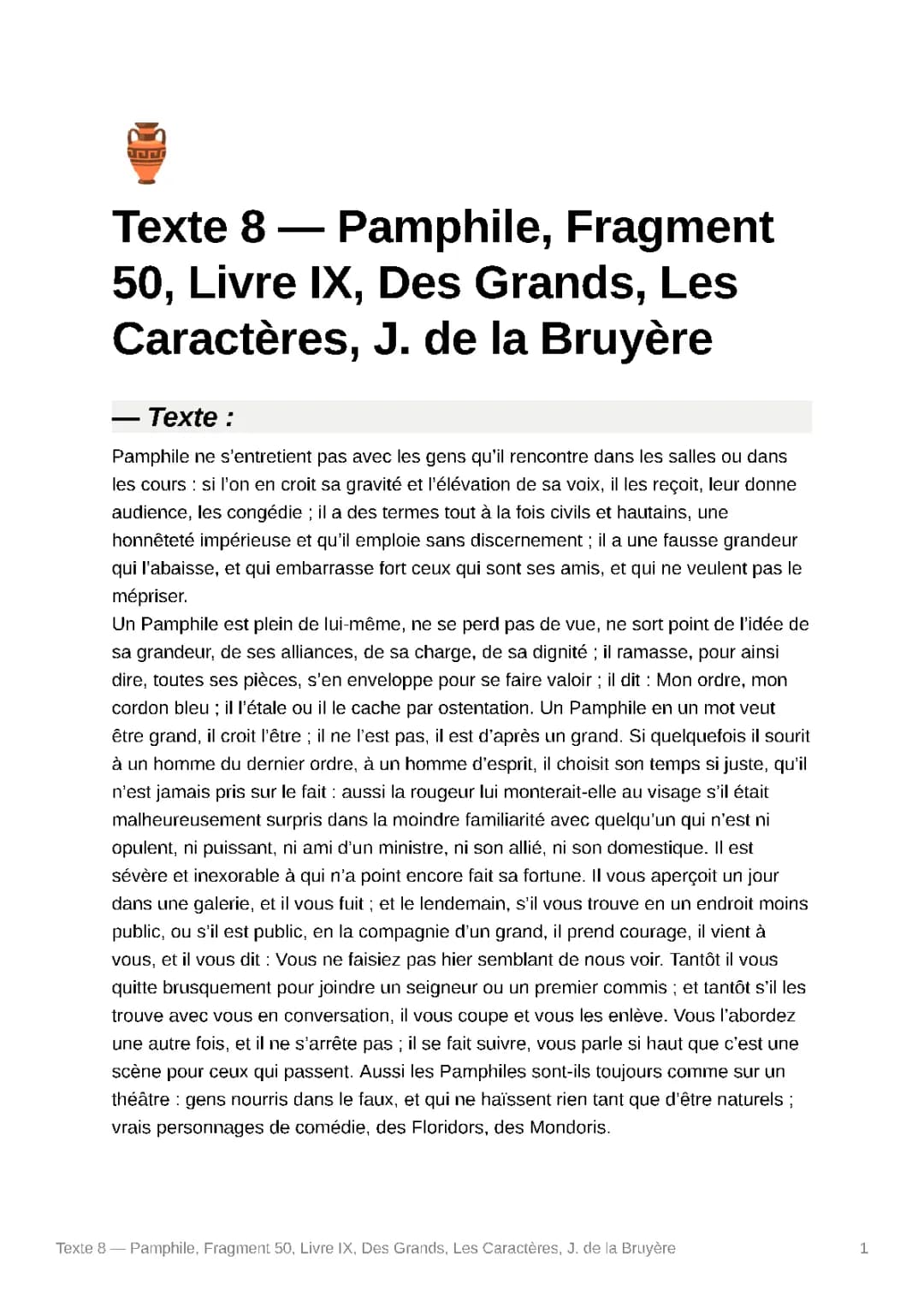 Pamphile La Bruyère - Analyse Linéaire et Def