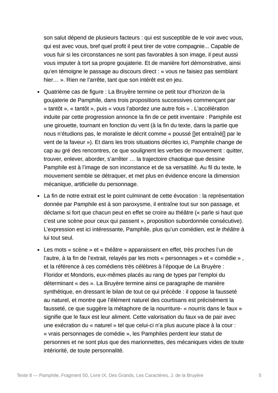 PE
Texte 8 - Pamphile,
50, Livre IX, Des Grands, Les
Caractères, J. de la Bruyère
Pamphile, Fragment
- Texte :
Pamphile ne s'entretient pas 