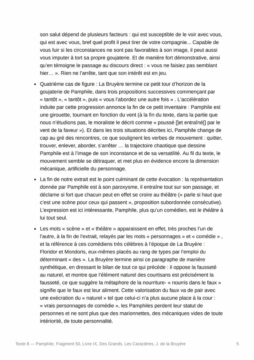 PE
Texte 8 - Pamphile,
50, Livre IX, Des Grands, Les
Caractères, J. de la Bruyère
Pamphile, Fragment
- Texte :
Pamphile ne s'entretient pas 