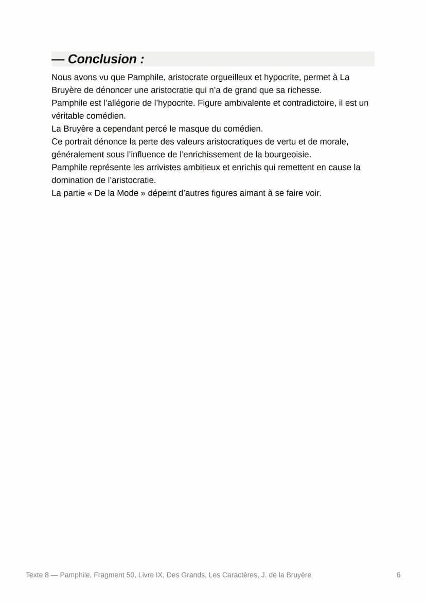 PE
Texte 8 - Pamphile,
50, Livre IX, Des Grands, Les
Caractères, J. de la Bruyère
Pamphile, Fragment
- Texte :
Pamphile ne s'entretient pas 
