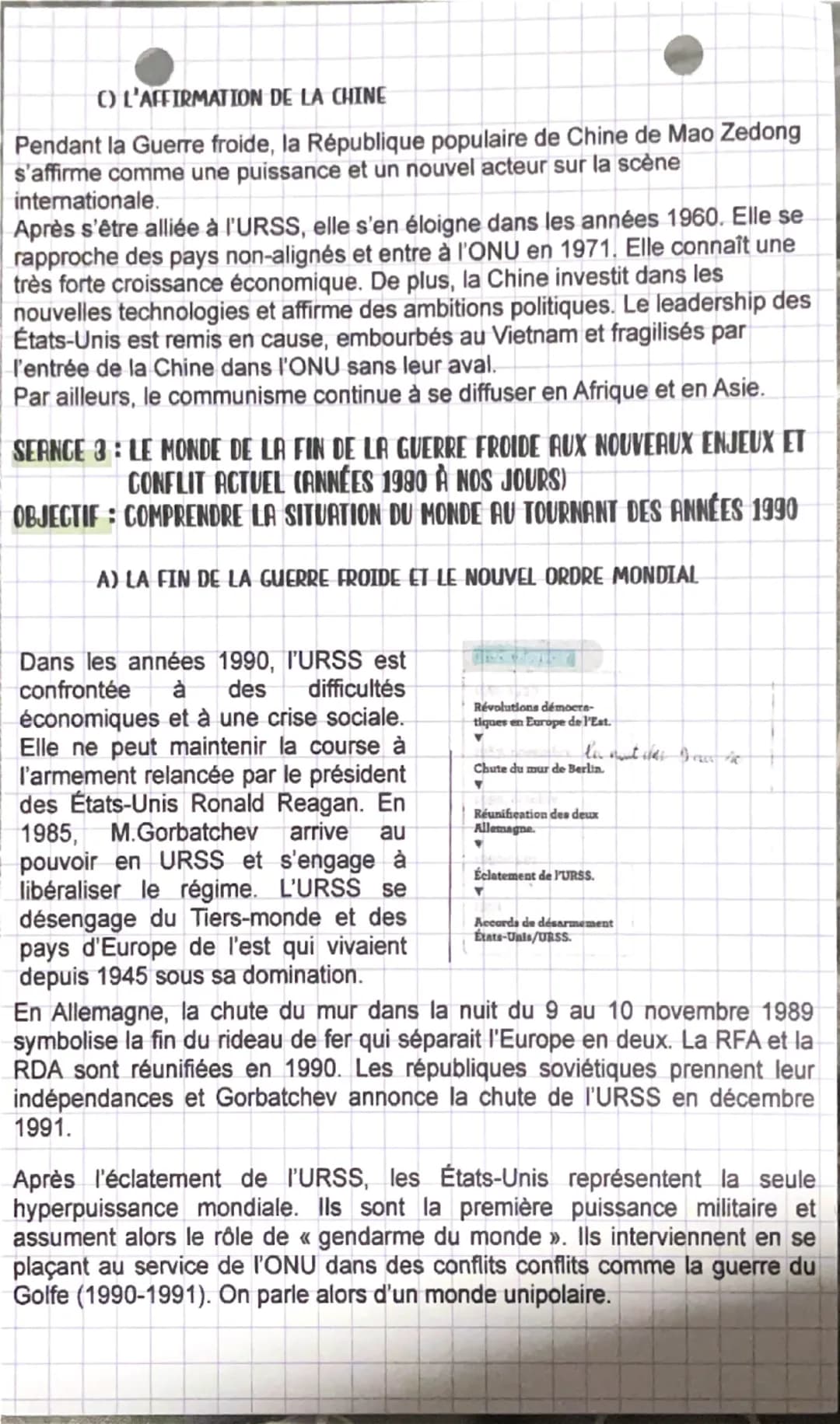 Histoire
Le jeu des puissances dans les relations
internationales depuis 1945
SEANGE 1: LA GUERRE FROIDE, UN MONDE BIPOLAIRE (1947-1975)
OBJ