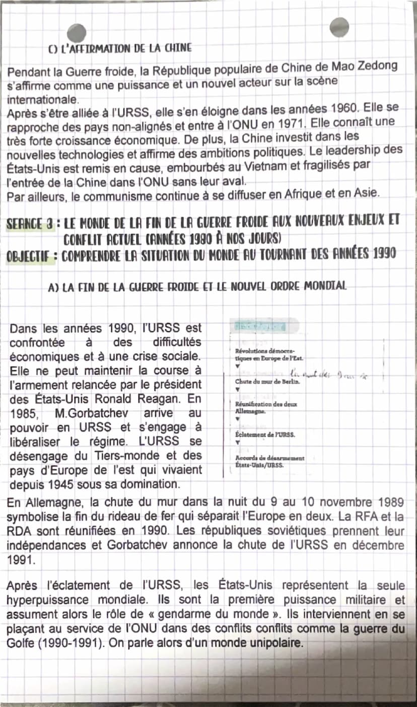 Histoire
Le jeu des puissances dans les relations
internationales depuis 1945
SEANGE 1: LA GUERRE FROIDE, UN MONDE BIPOLAIRE (1947-1975)
OBJ