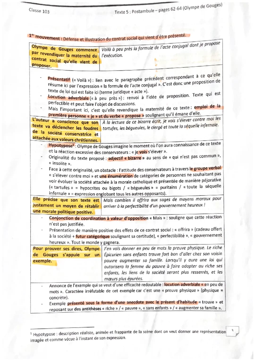 Classe 103
Parcours: Écrire et combattre pour l'égalité
Texte 5: Déclaration des droits de la femme et de la citoyenne, Olympe de Gouges (Po