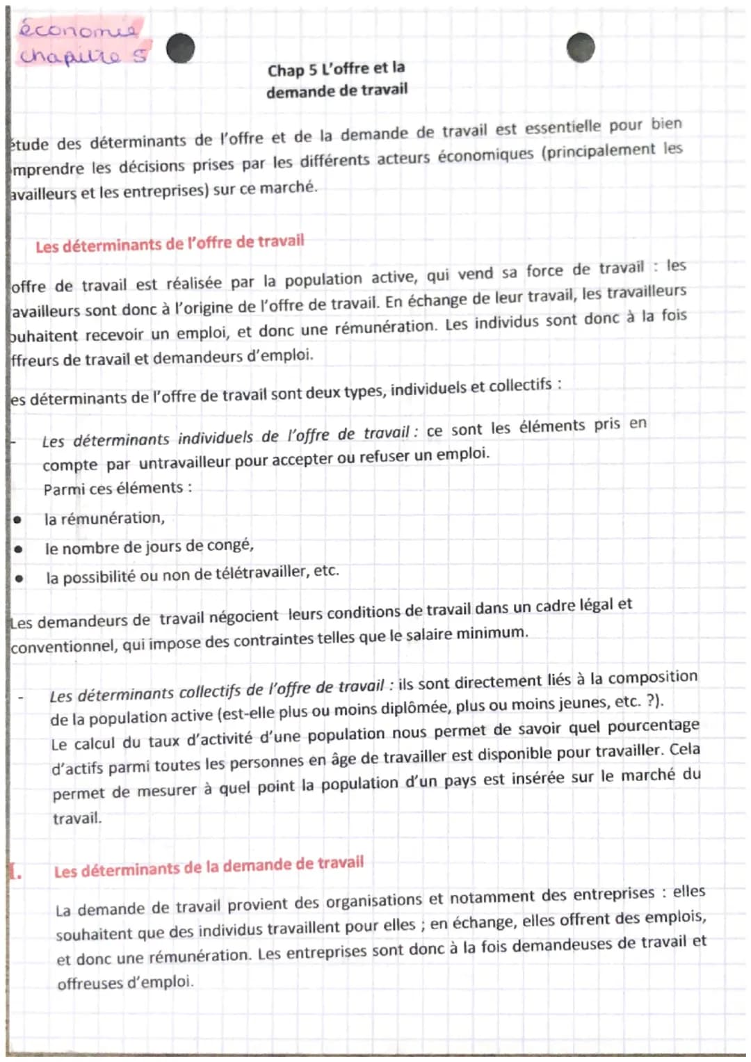 économie
chapitre s
étude des déterminants de l'offre et de la demande de travail est essentielle pour bien
mprendre les décisions prises pa