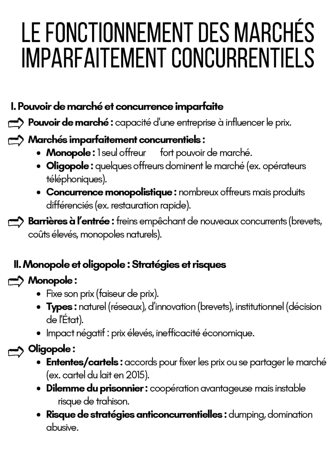  Le fonctionnement des marchés imparfaitement concurrentiels