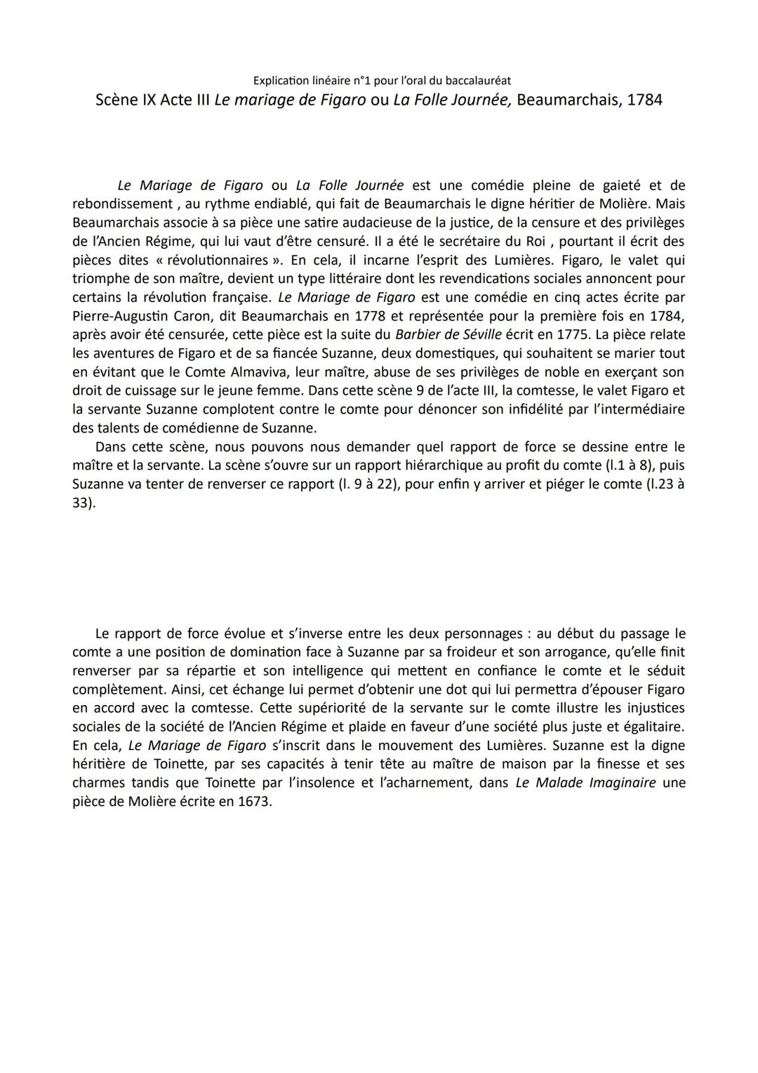 Analyse linéaire du Mariage de Figaro : exemples et méthodes