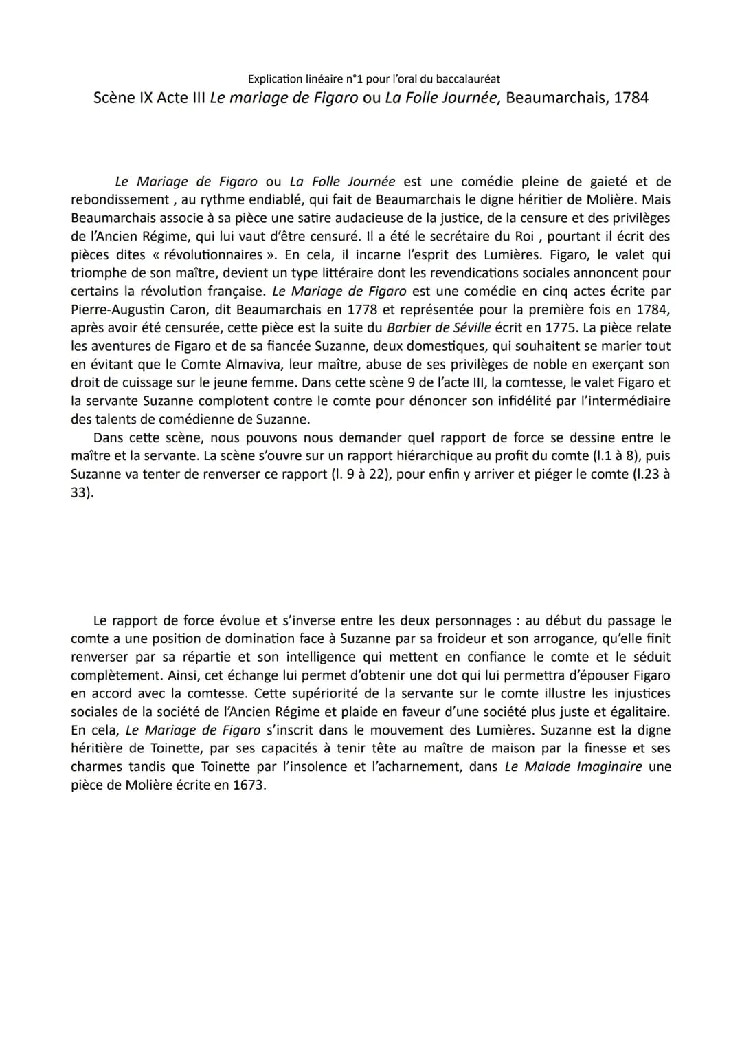 Analyse linéaire du Mariage de Figaro : exemples et méthodes