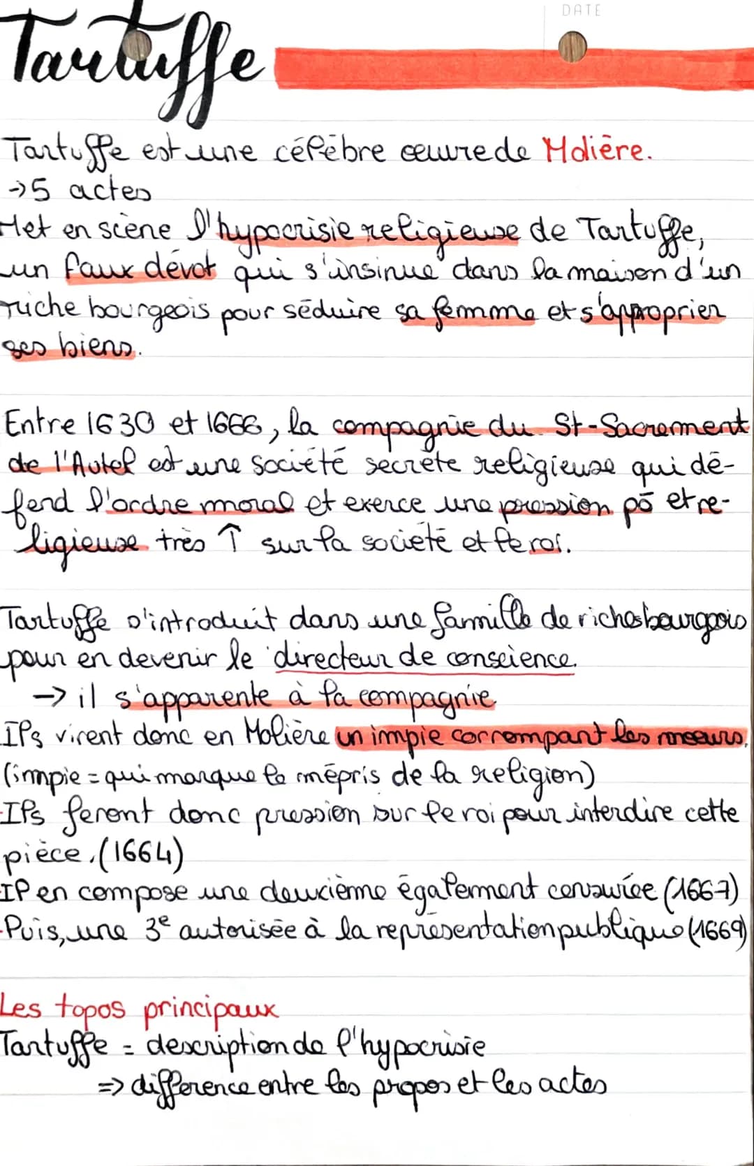 
<p><em>Tartuffe</em> est une célèbre œuvre de Molière, composée de 5 actes. La pièce met en scène l'hypocrisie religieuse de Tartuffe, un f