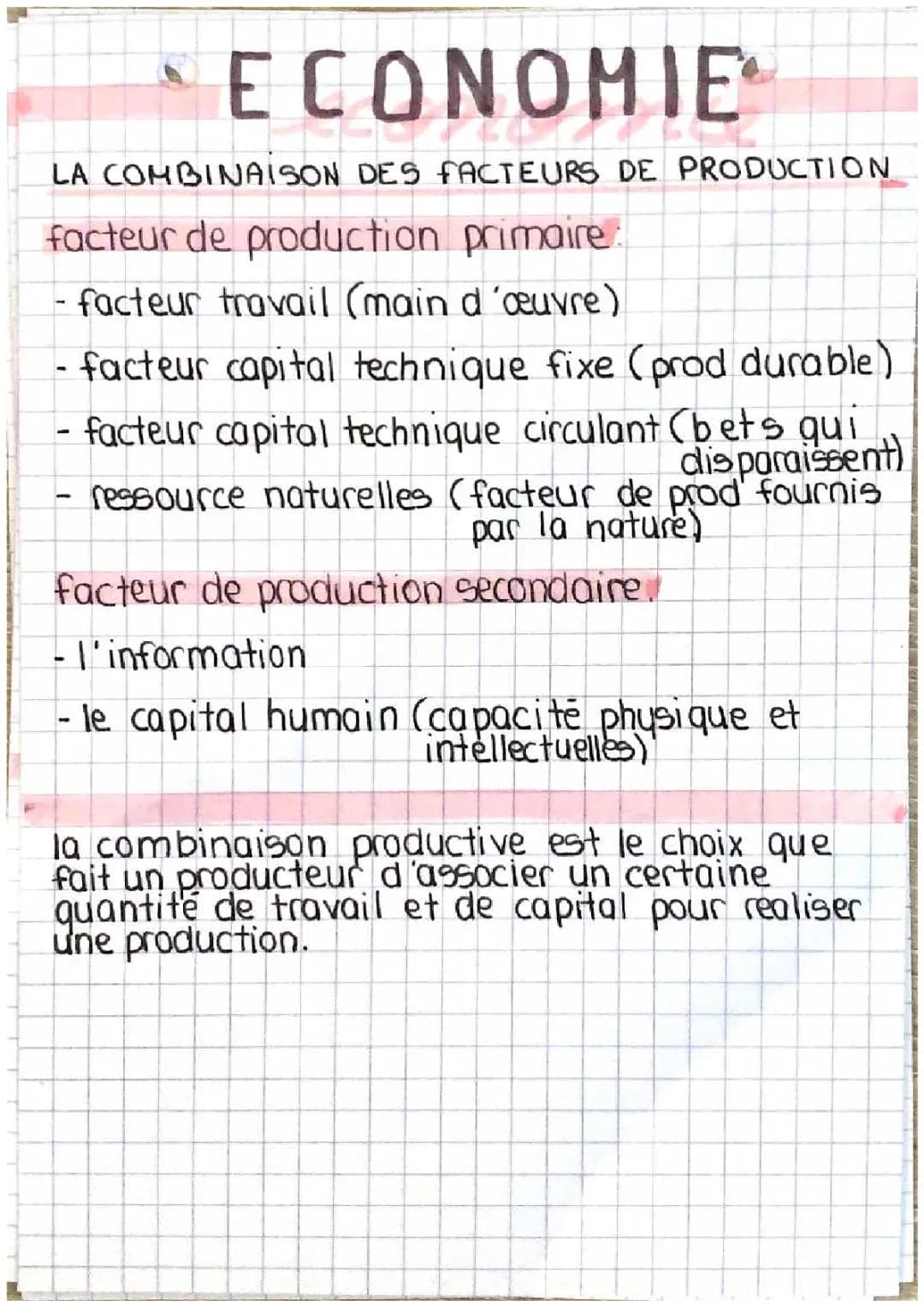 Exercices Corrigés et PDF: Combinaison des Facteurs de Production pour les Débutants