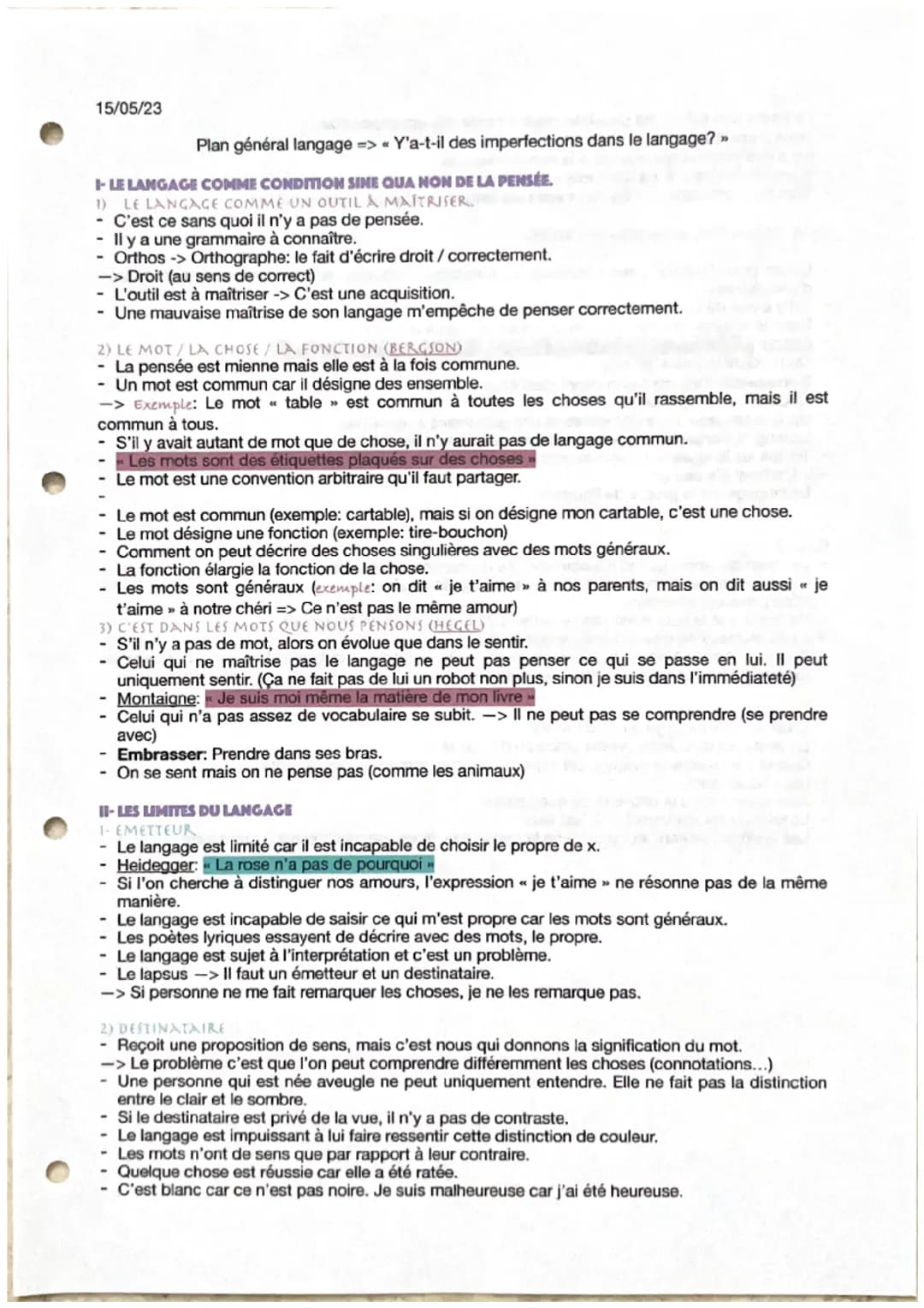 Exemple de plan thème langage philosophie