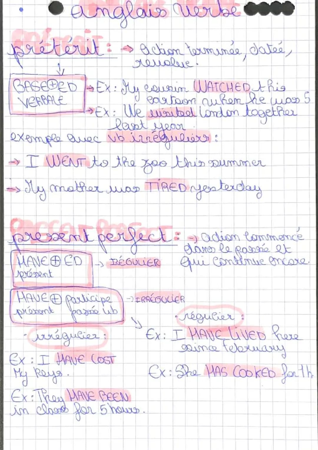 le prétérit et le présent perfect + vocabulaire 