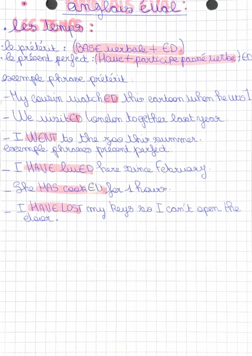 anglais verbe
prétérit:
↓
:> Action terminée, datée,
леновие
BASEBED EX: My cousin WATCHED this
VERBALE
cartoon ruhen he was 5
*EX: We visit