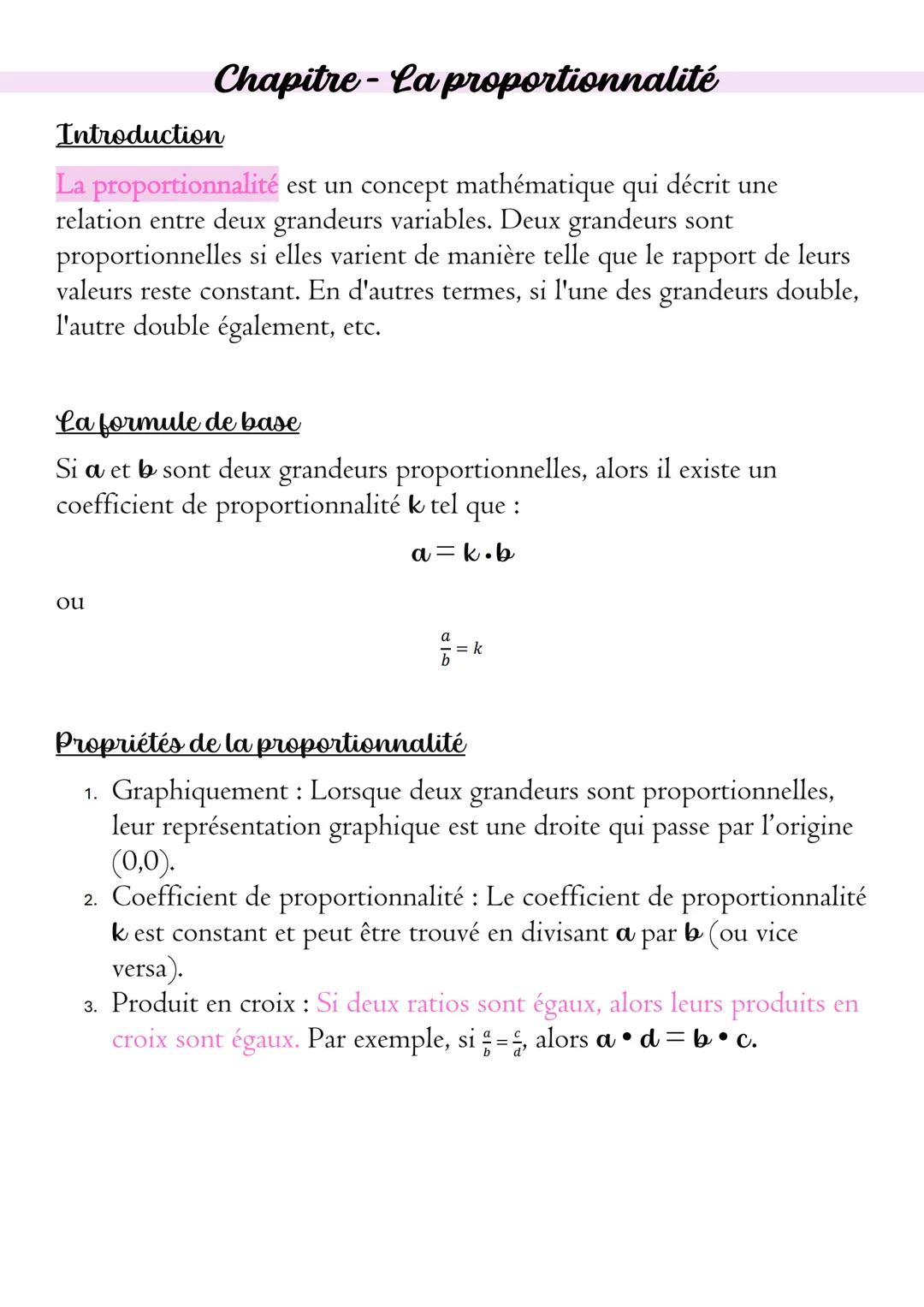 Introduction
Chapitre - La proportionnalité
La proportionnalité est un concept mathématique qui décrit une
relation entre deux grandeurs var