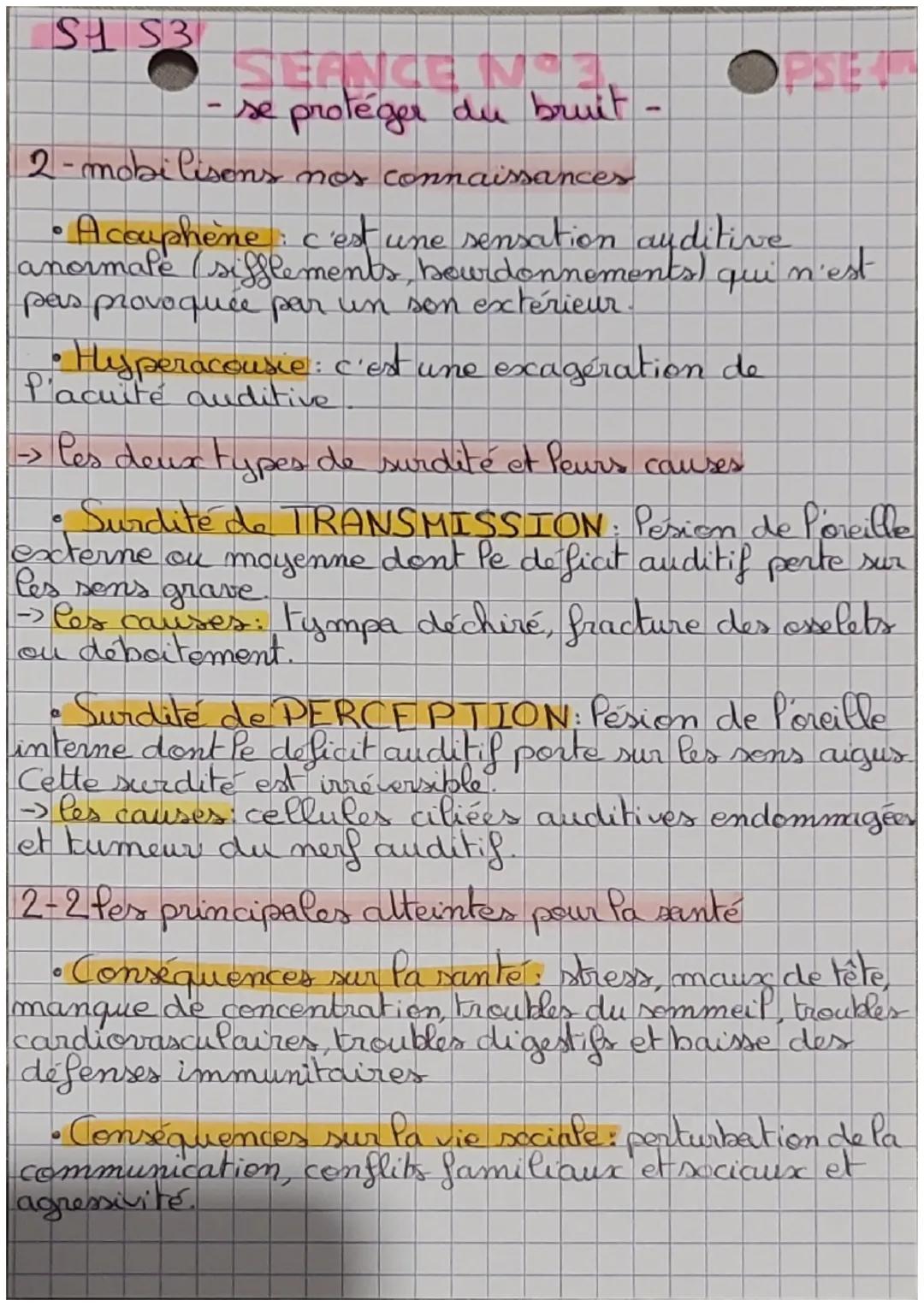 S4 S3
SEANCE N°3
- se protéger du bruit -
OPSEL
2-mobi lisens nos connaissances

• Acouphène: c'est une sensation auditive
anormale (sifflem